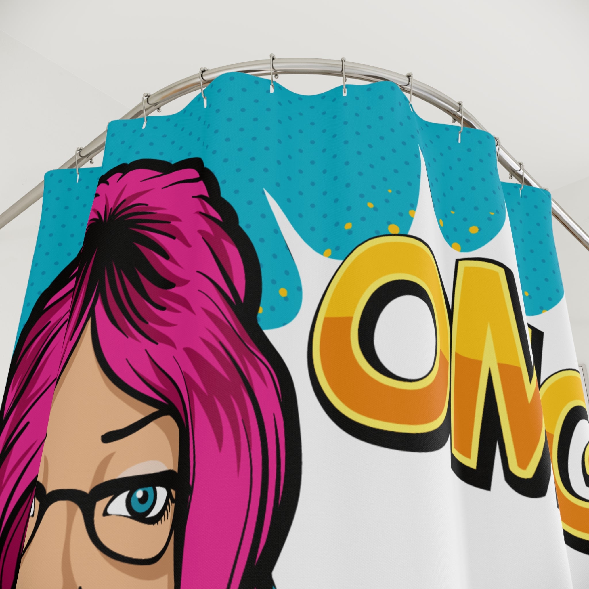 OMG Pop Art Shower Curtain - Fun Bathroom Decor, Gift for Her, Retro Style, Home Accessories, Unique Gift Idea
