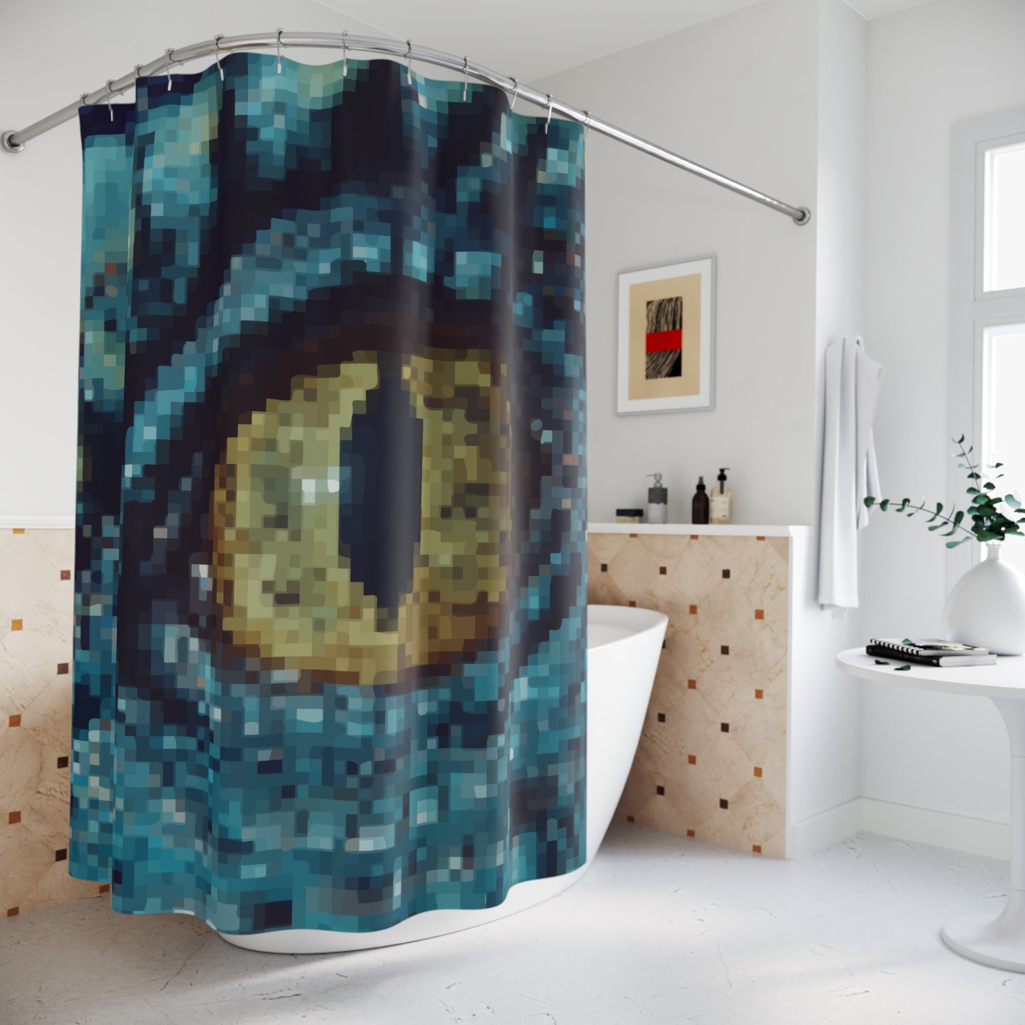 Pixelated Dragon Big Giant Eye Shower Curtain