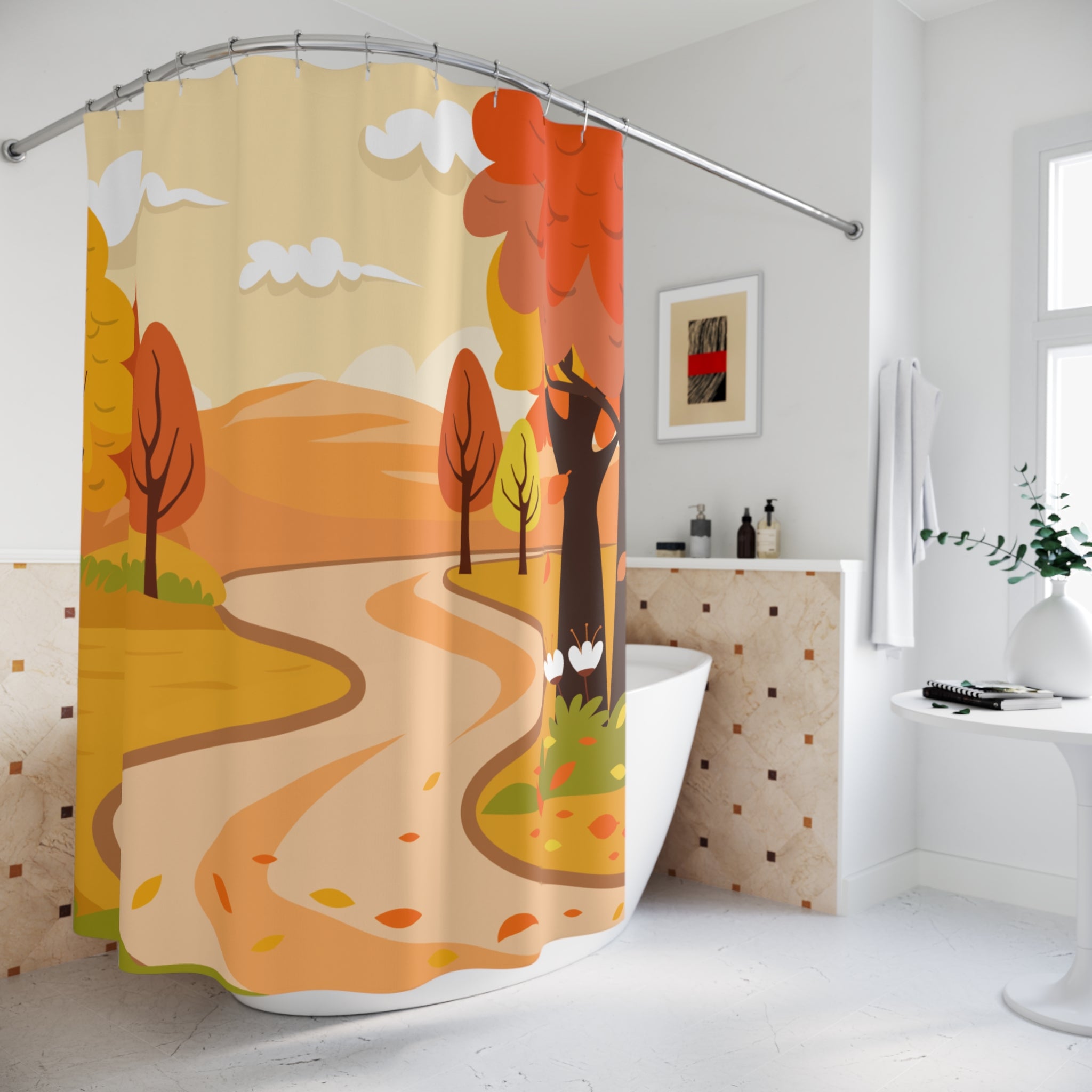 Autumn Scenic Shower Curtain, Cozy Fall Decor, Bathroom Accessories, Seasonal Home Decor, Gift for Nature Lovers