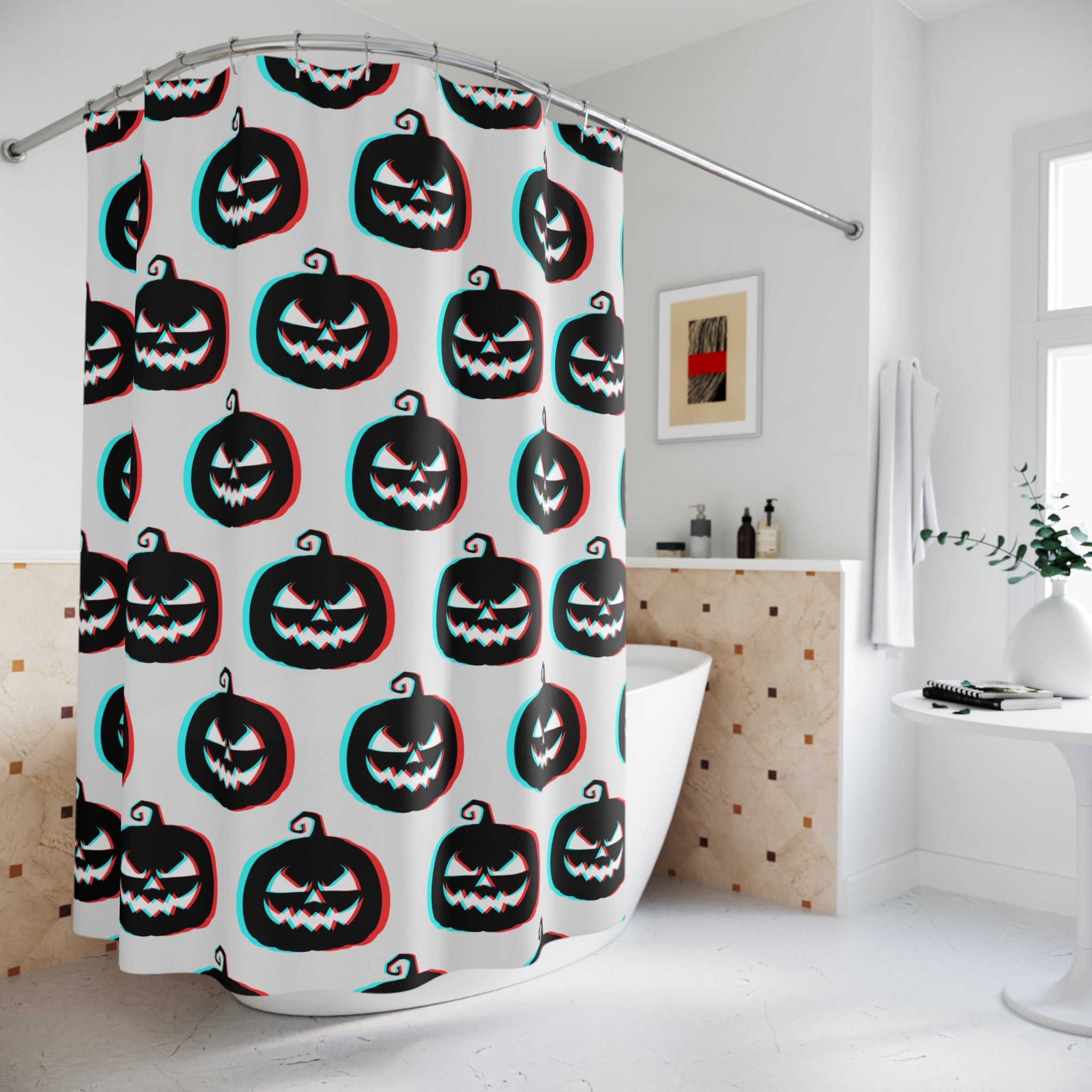 Halloween Pumpkin Shower Curtain, Spooky Bath Decor, Autumn Home Accent, Party Props, Trick or Treat Theme