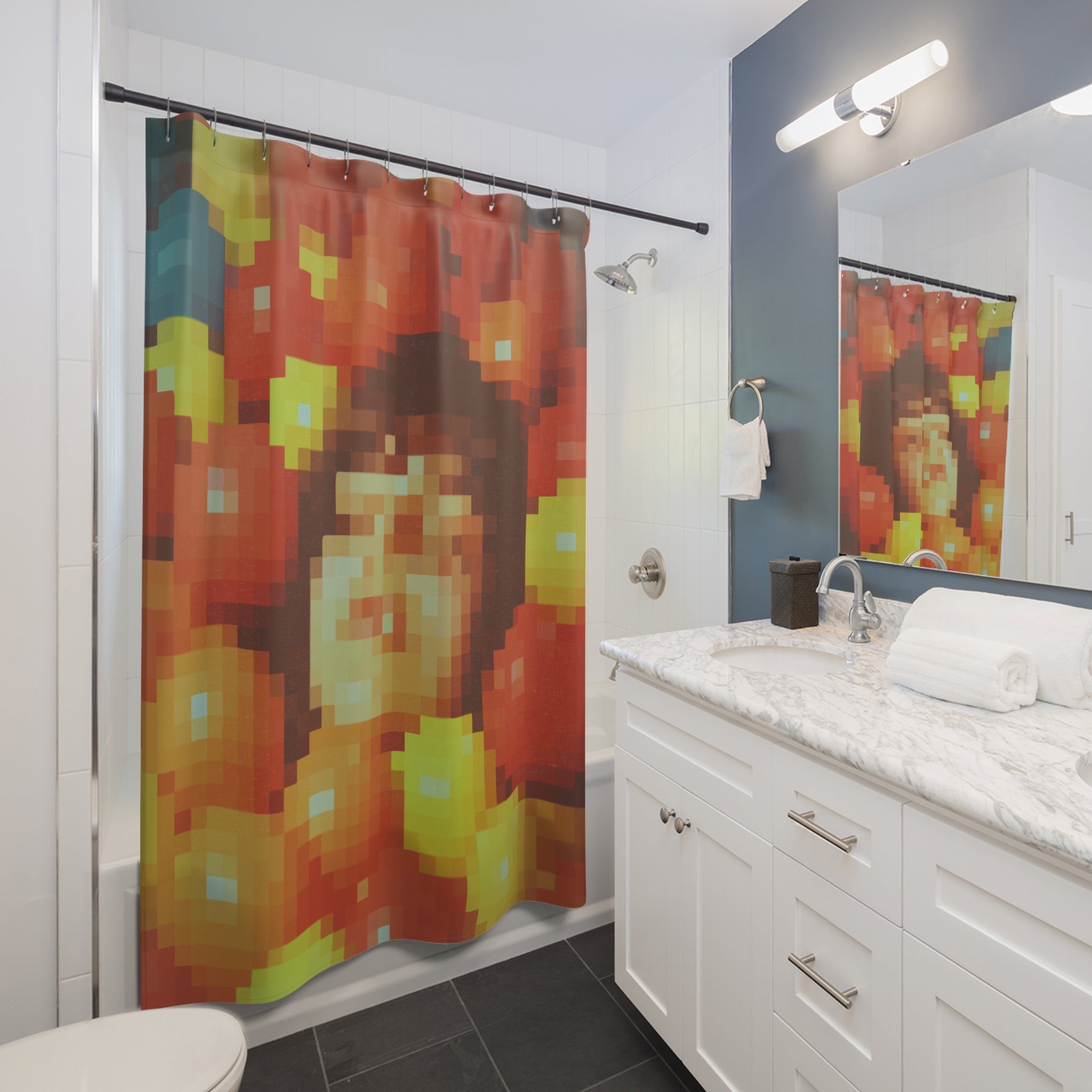 Woman in Ball Play Pit Pixelated Shower Curtain