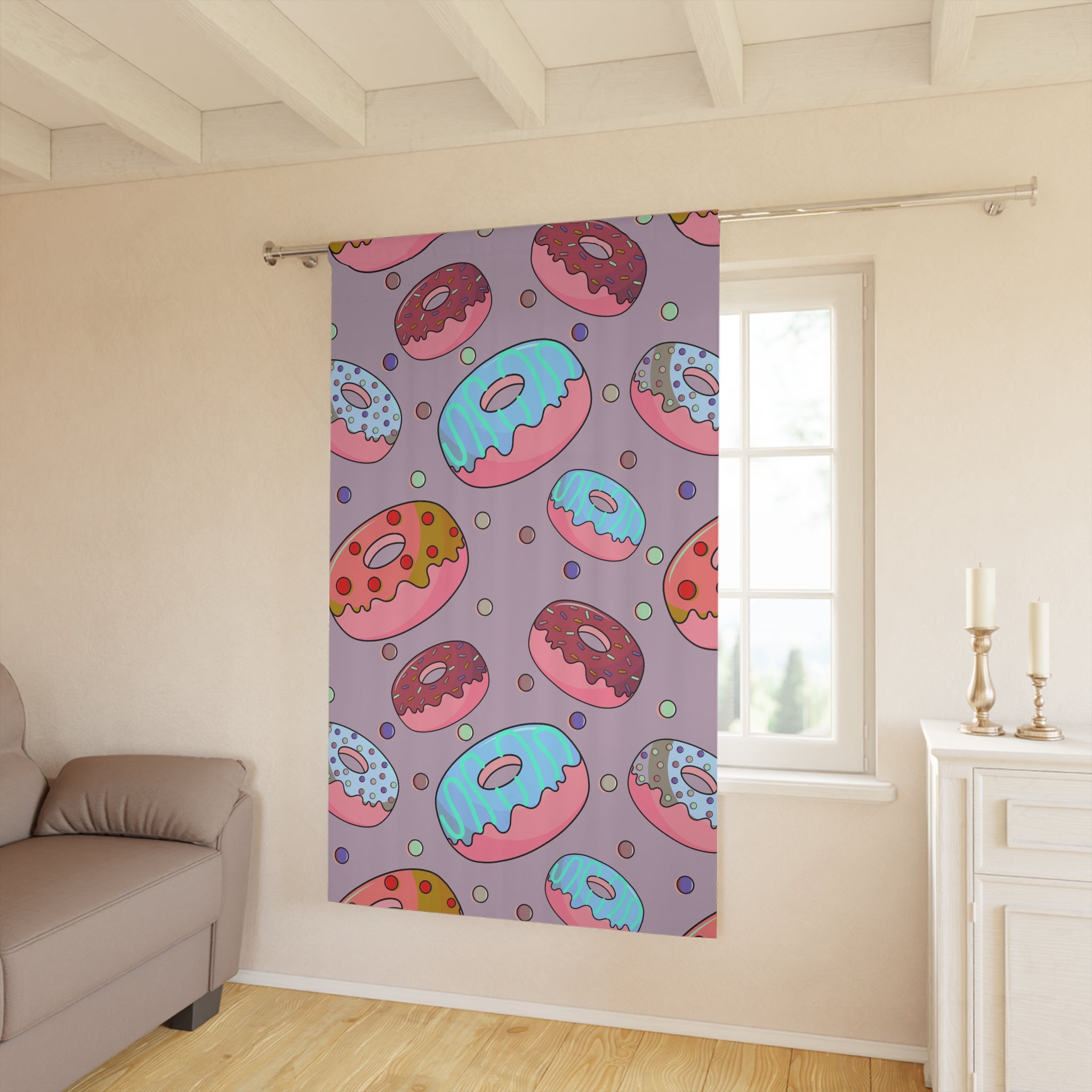 Sweeties Blue Donuts Pattern Blackout Window Curtain