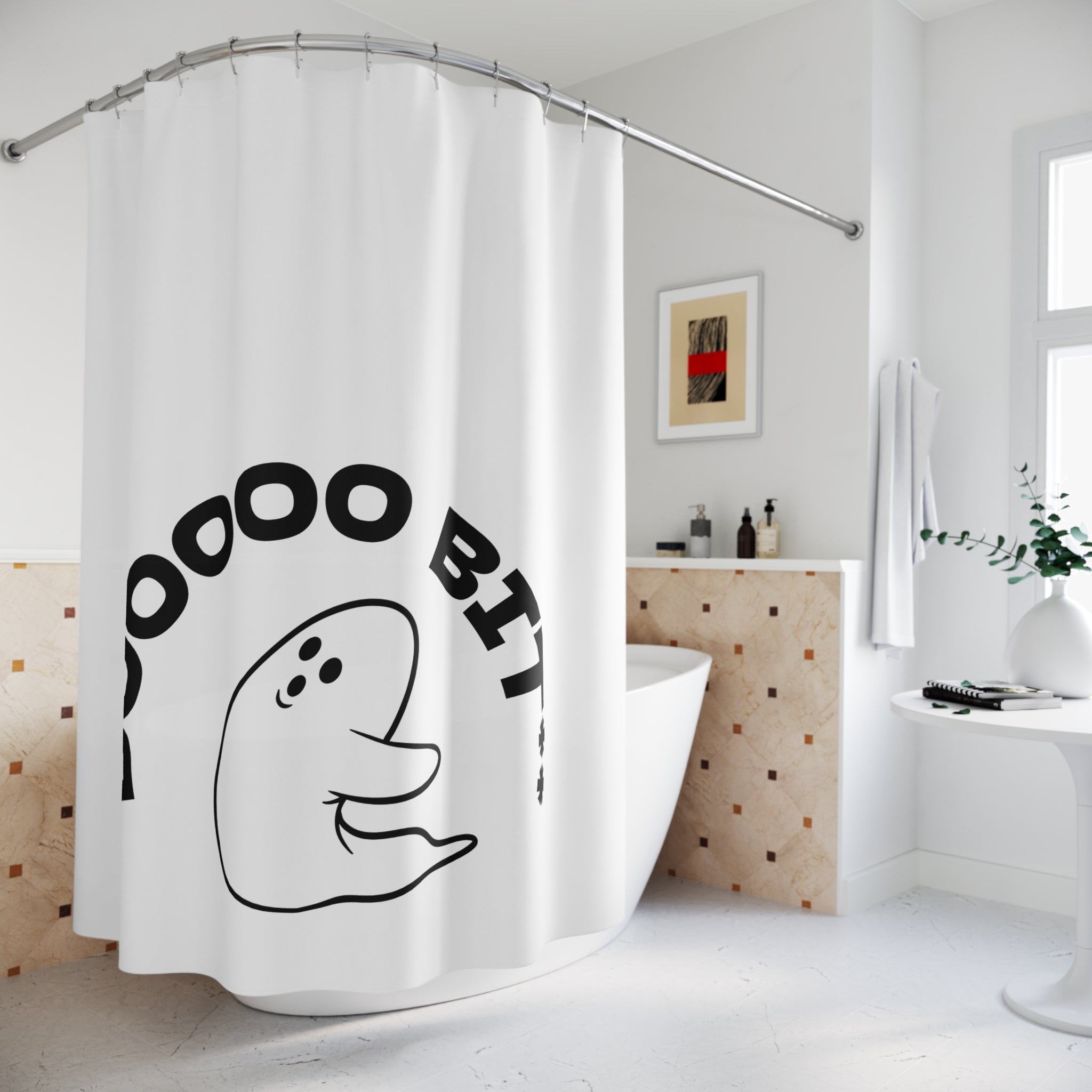 Playful Ghost Shower Curtain - Fun Bathroom Decor, Halloween Vibe, Unique Gift, Trendy Home Accessory, Quirky Bathtub Curtain