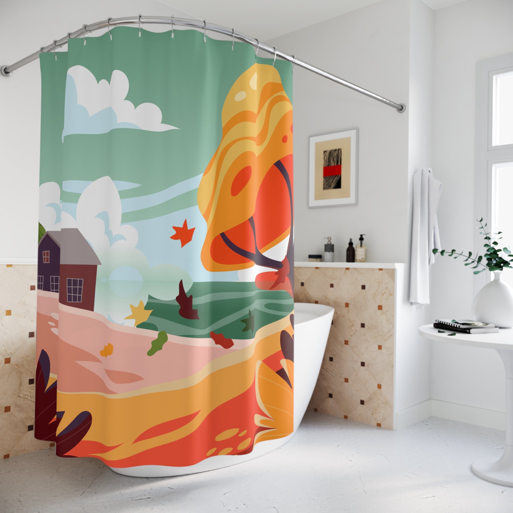 Autumn Landscape Shower Curtain, Nature Decor, Bathroom Accessories, Fall Home Decor, Seasonal Gift
