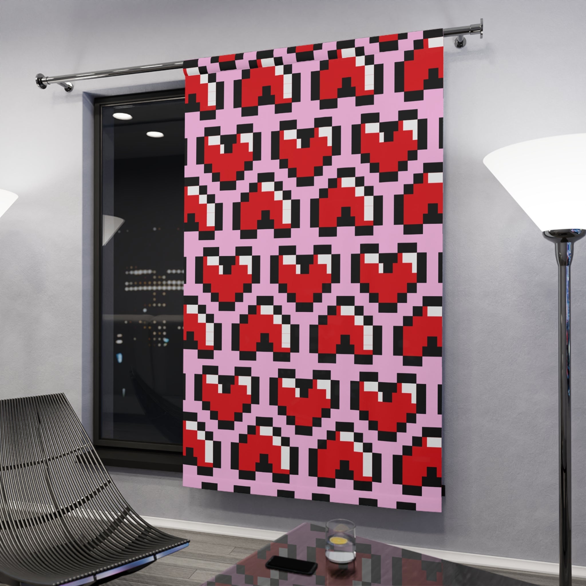 Pixel Gamer Heart Pattern Blackout Window Curtain