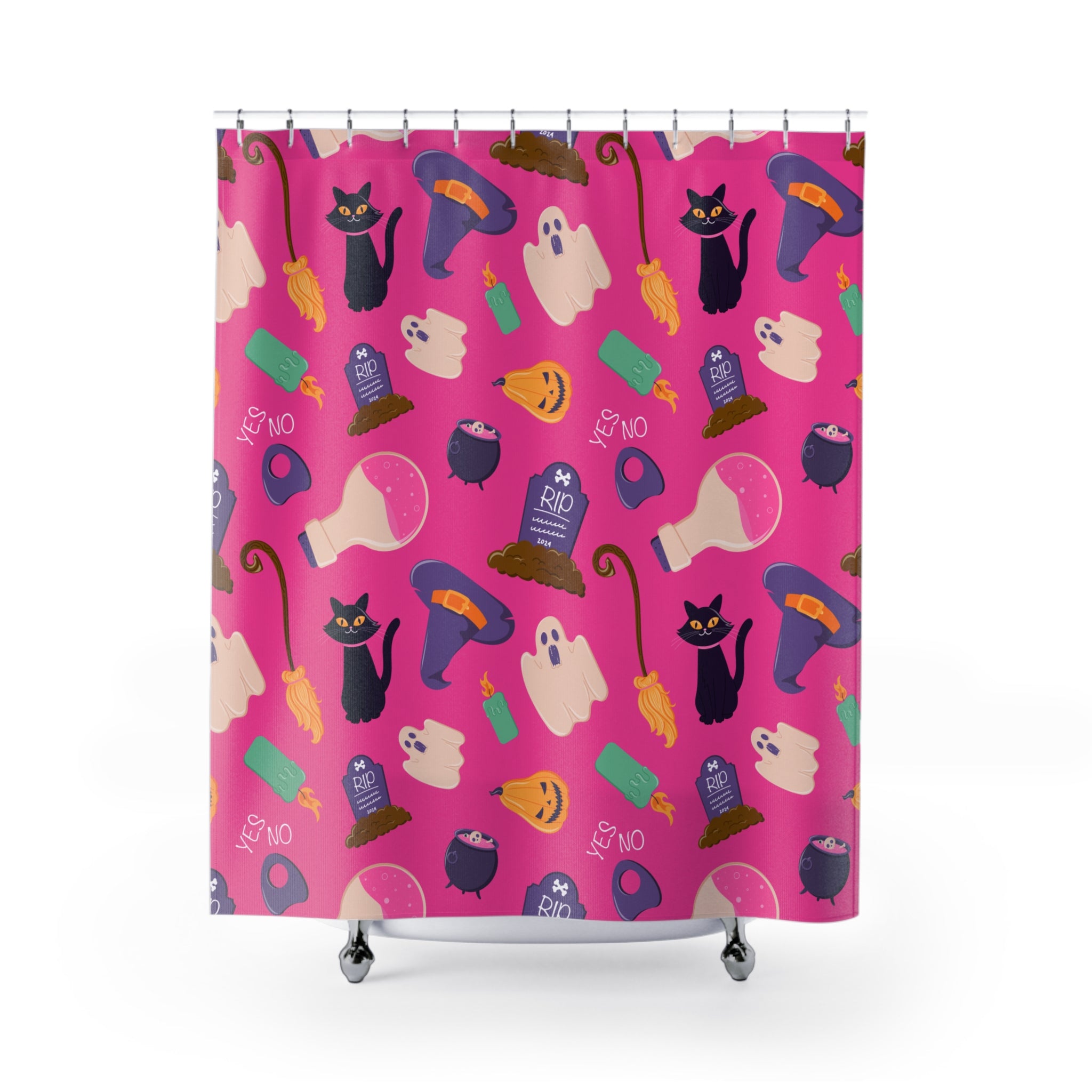 Spooky Halloween Shower Curtain, Fun Ghosts & Cats, Bathroom Decor, Holiday Party, Witchy Vibes, Unique Gift for Halloween