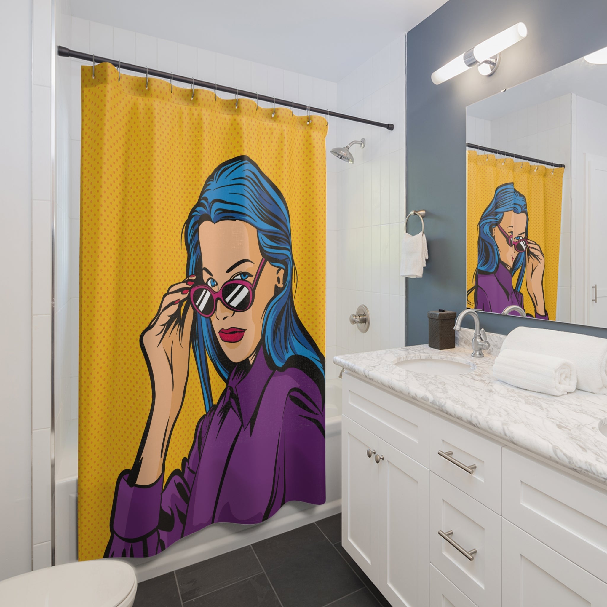 Pop Art Shower Curtain, Vintage Decor, Bright Bathroom Accent, Comic Style Home Décor, Fun Gift for Art Lovers, Retro Bathroom
