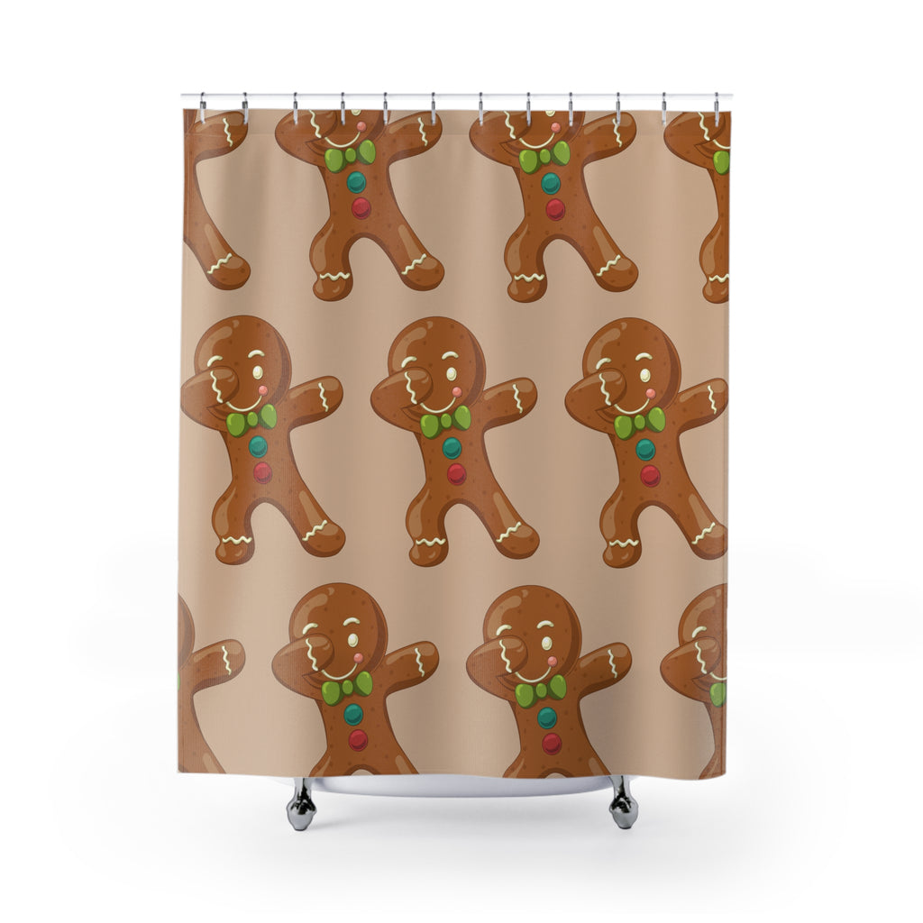 Gingerbread Dabbing Shower Curtain - Festive Holiday Bathroom Decor, Cute Gingerbread Design, Christmas Gift, Cookies Theme, Cozy Home Accents