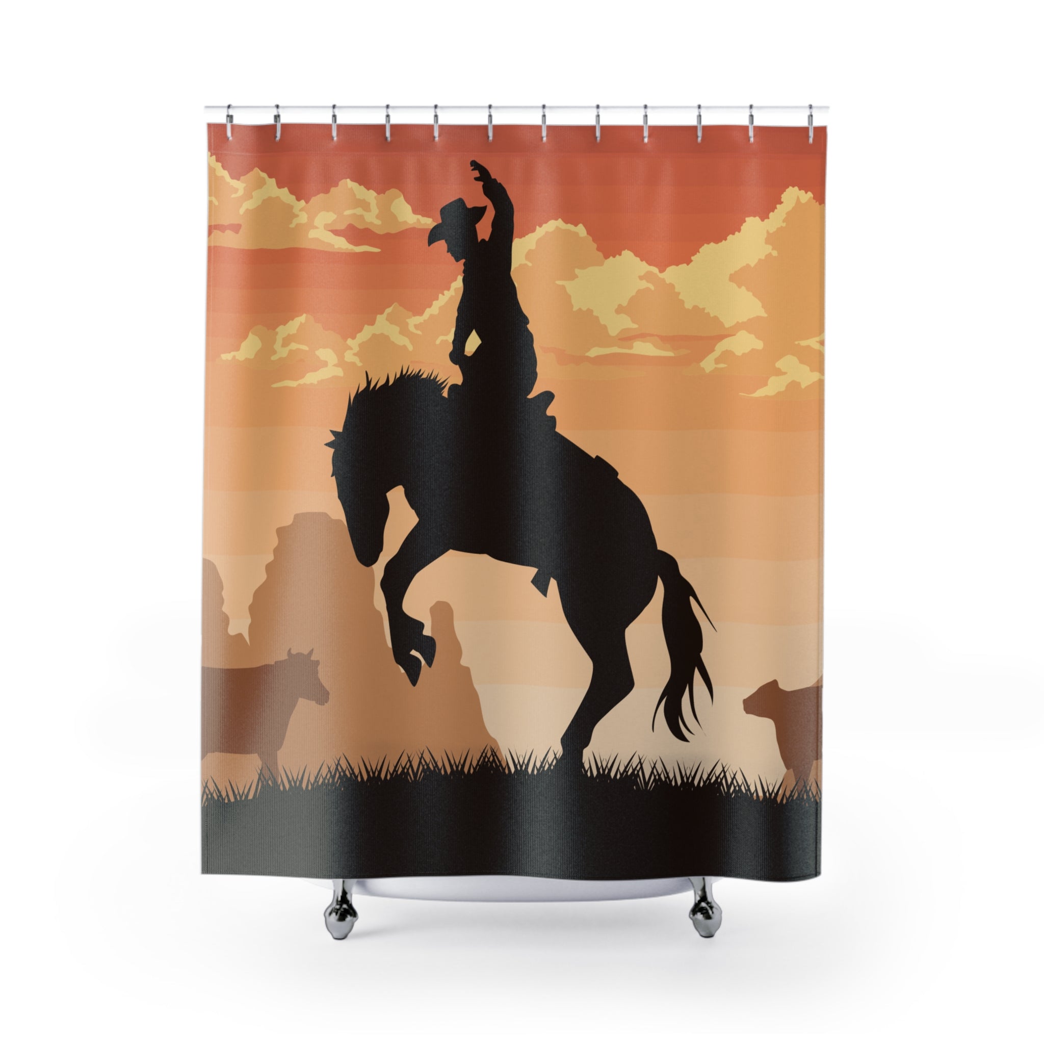Cowboy Yee Haw Sunset Shower Curtains | Country Decor, Rustic Bathroom, Western Gift, Equestrian Style, Home Accessories