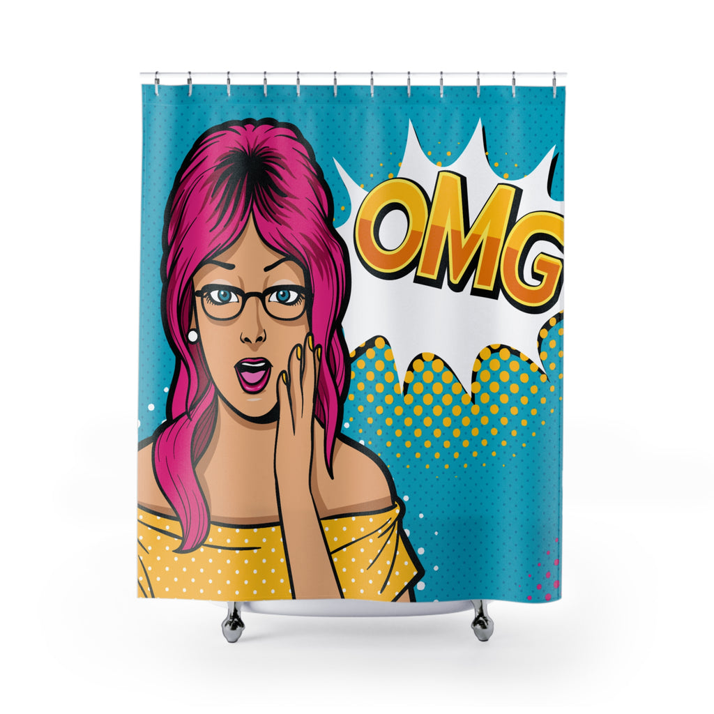 OMG Pop Art Shower Curtain - Fun Bathroom Decor, Gift for Her, Retro Style, Home Accessories, Unique Gift Idea