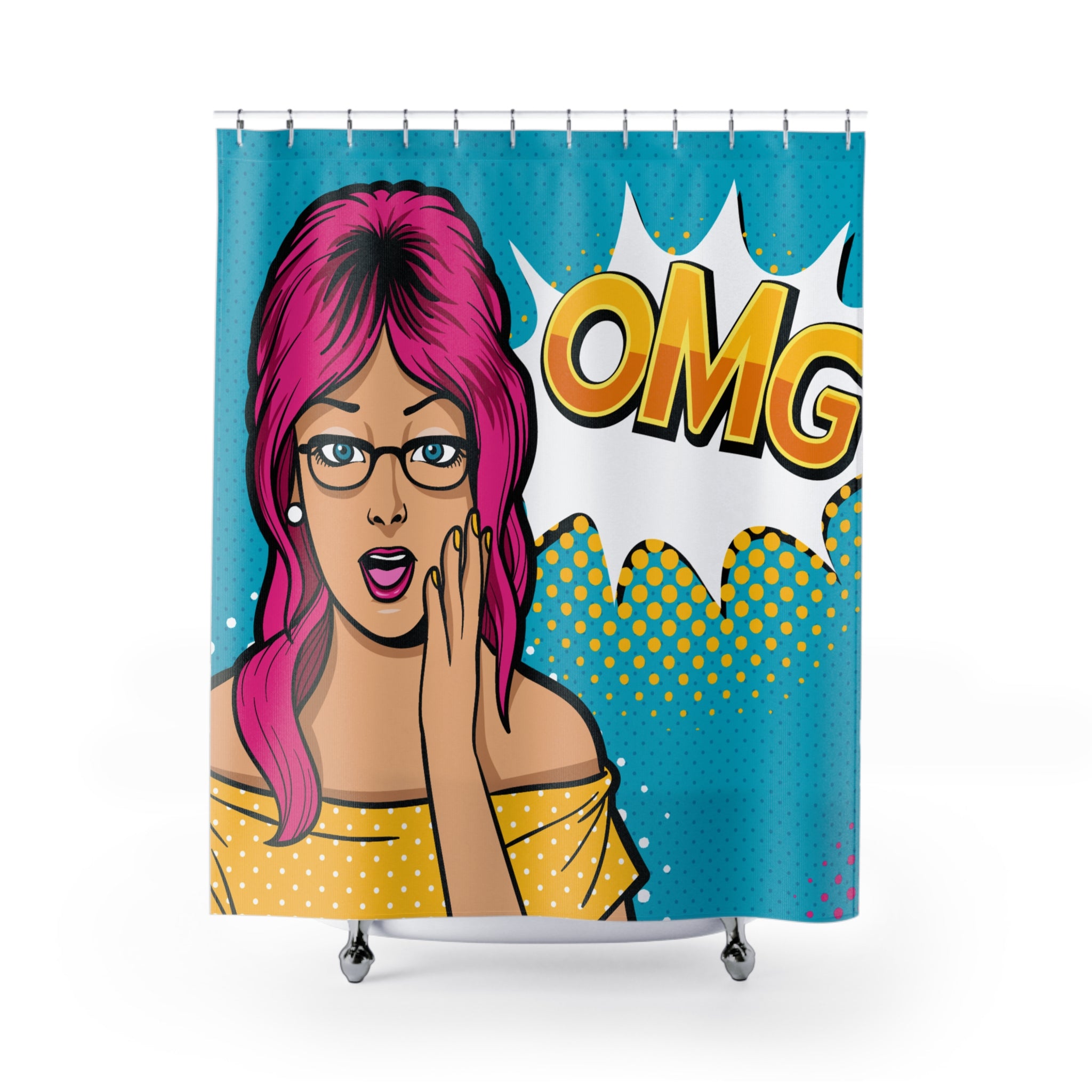 OMG Pop Art Shower Curtain - Fun Bathroom Decor, Gift for Her, Retro Style, Home Accessories, Unique Gift Idea