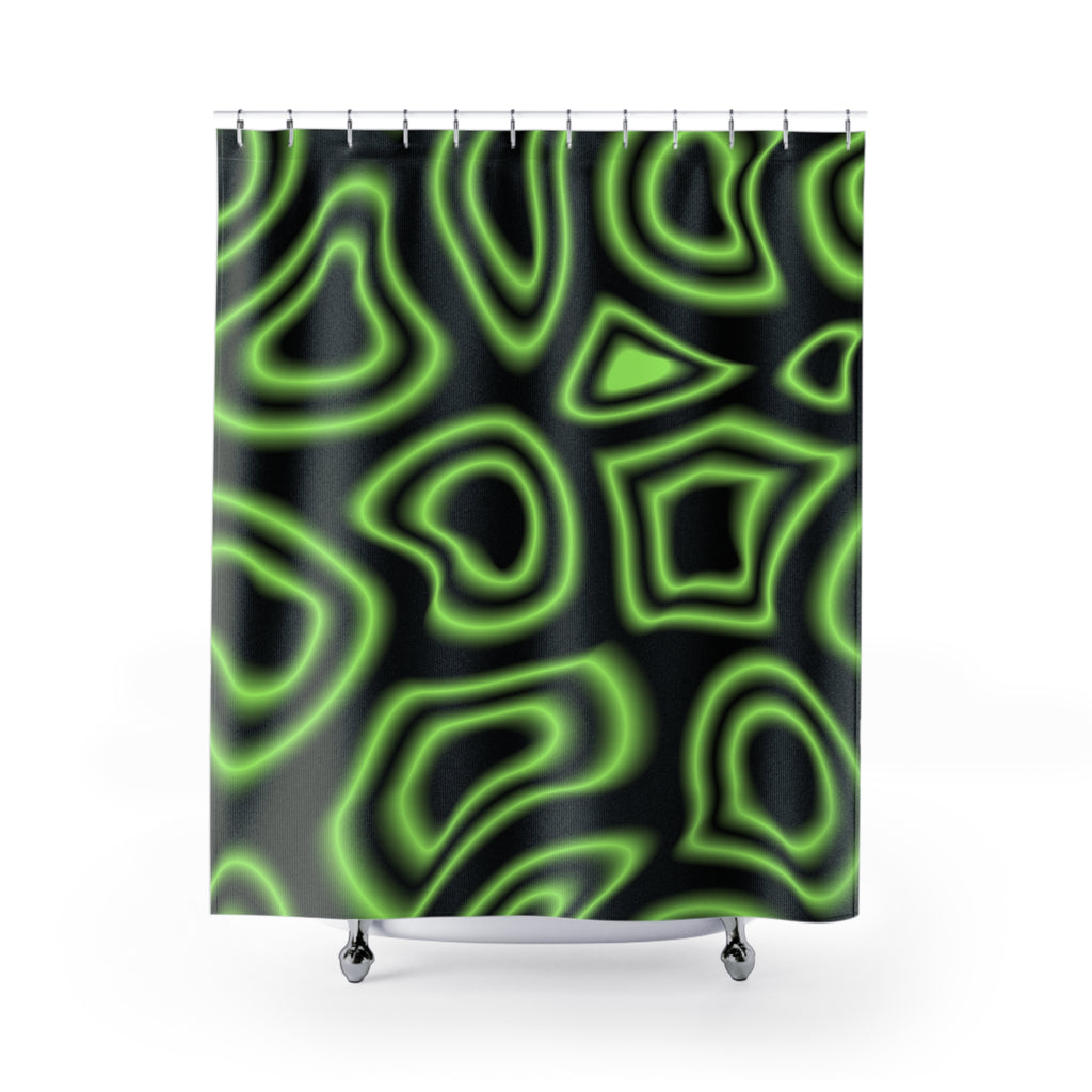 Neon Wave Shower Curtain, Modern Bathroom Decor, Unique Gift for Home, Groovy Vibes, Green Black Design, Trendy Home Accessories