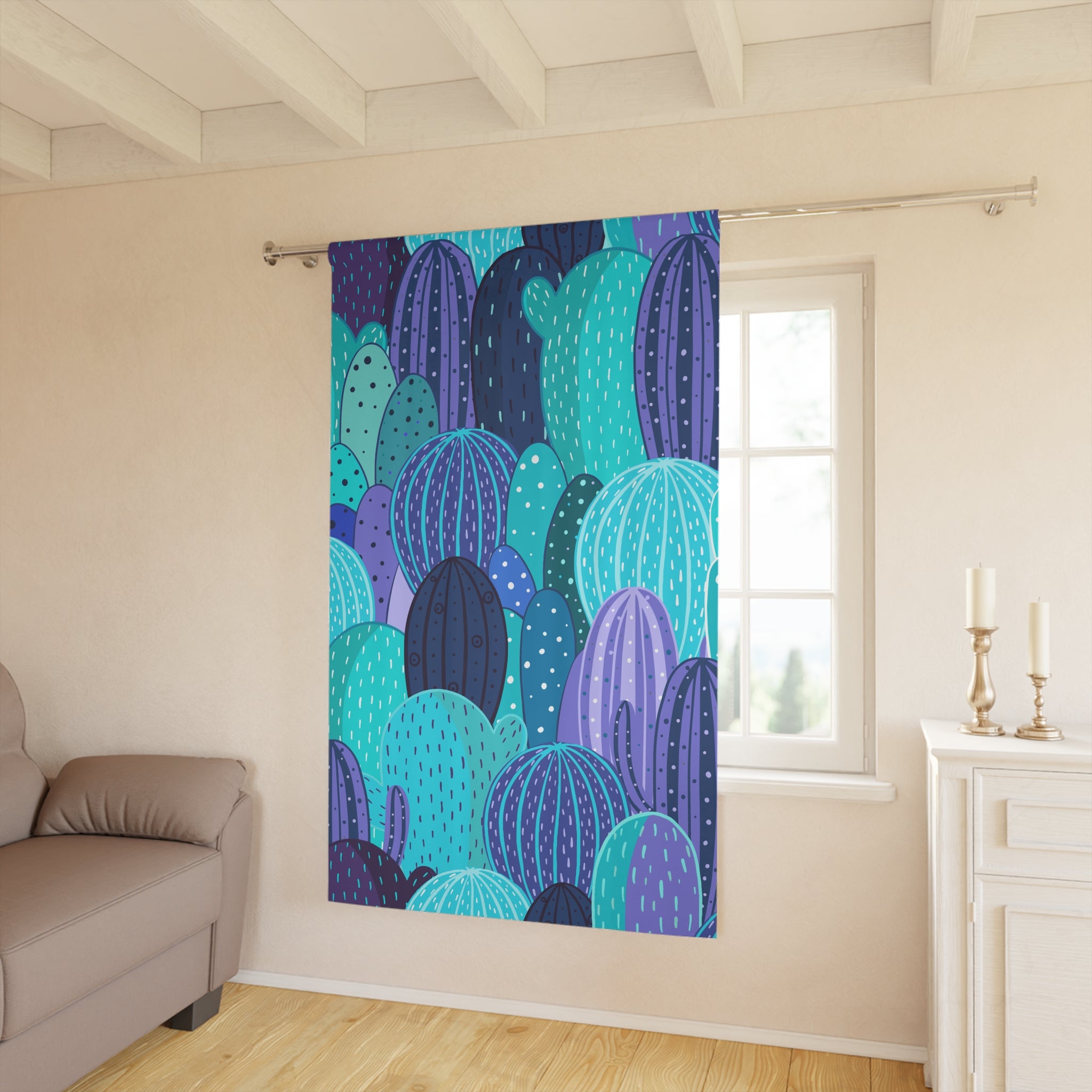 Vibrant Cactus Window Curtain, Home Decor, Boho Chic Style, Colorful Living Room Accent, Unique Gift Idea, Natural Light Filter