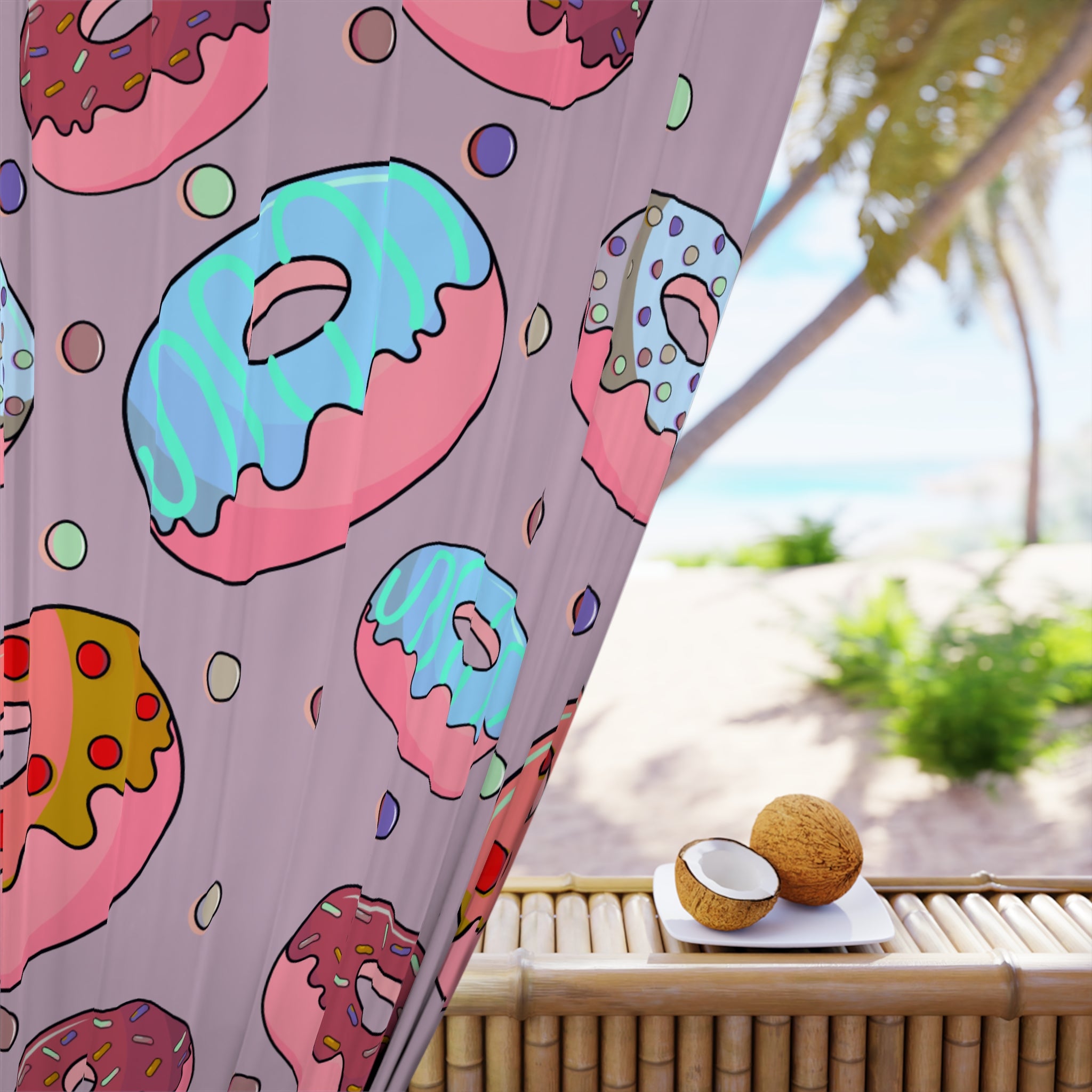Sweeties Blue Donuts Pattern Blackout Window Curtain