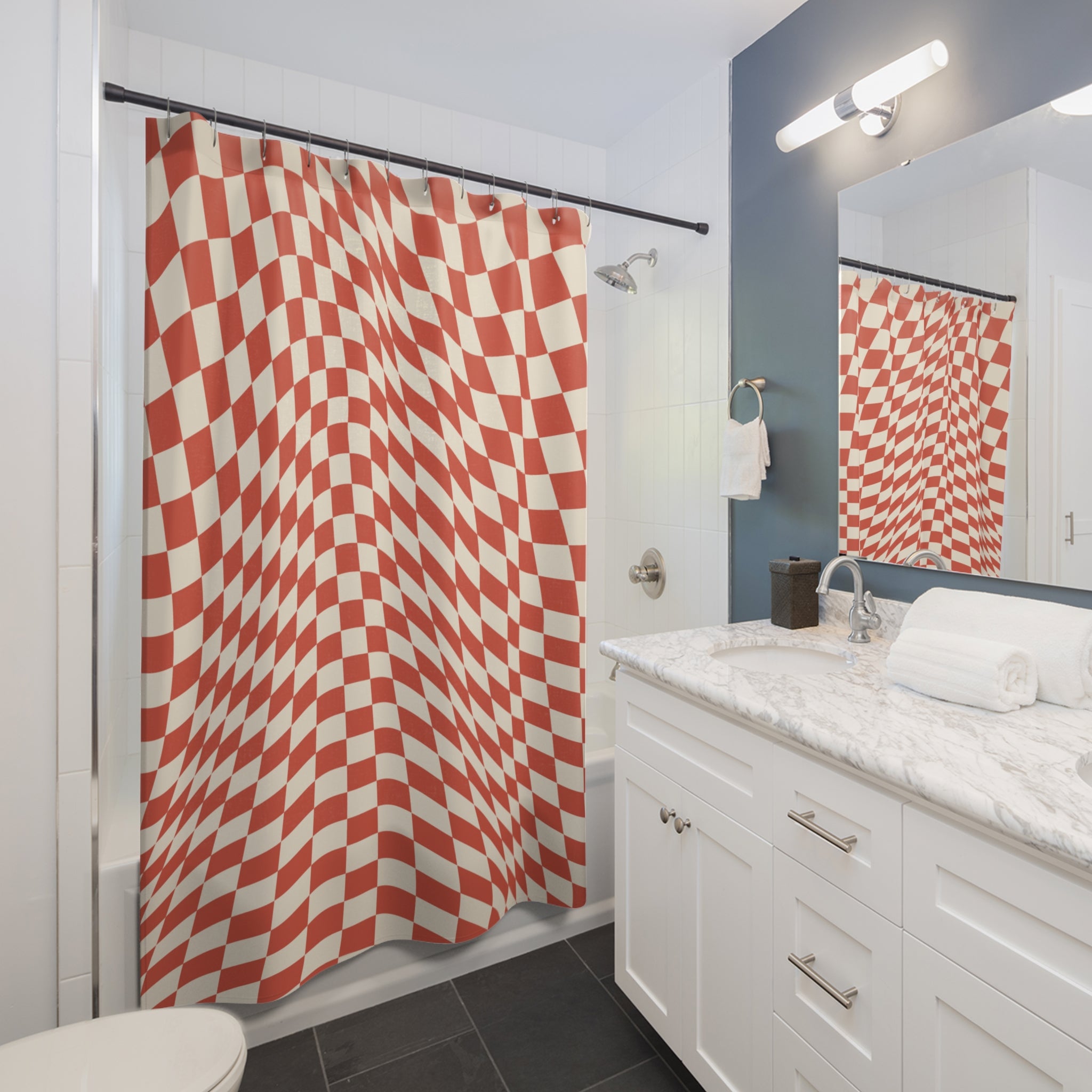 Checkerboard Sucker Vortex Shower Curtain