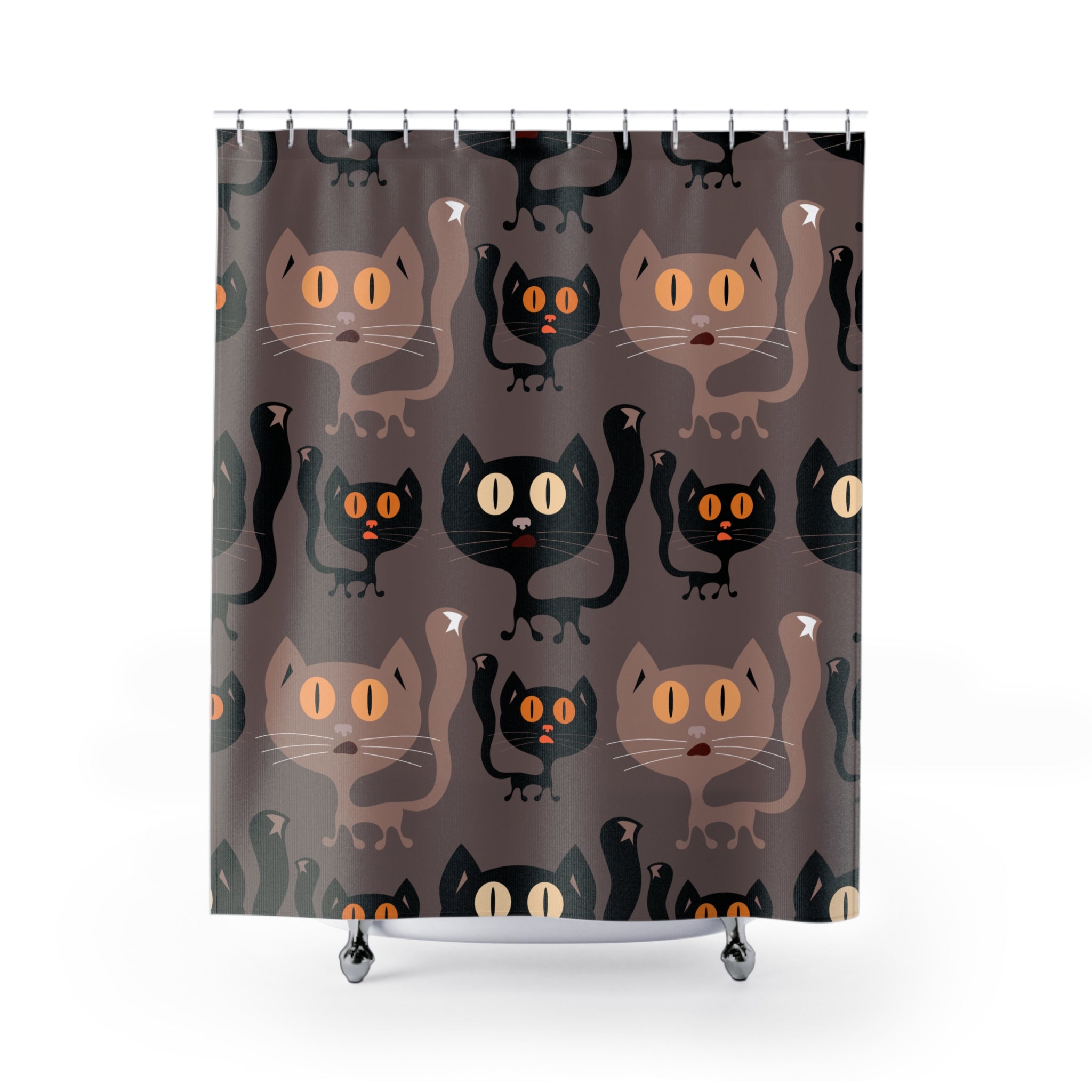 Playful Black Cat Brownish Cat Shower Curtain