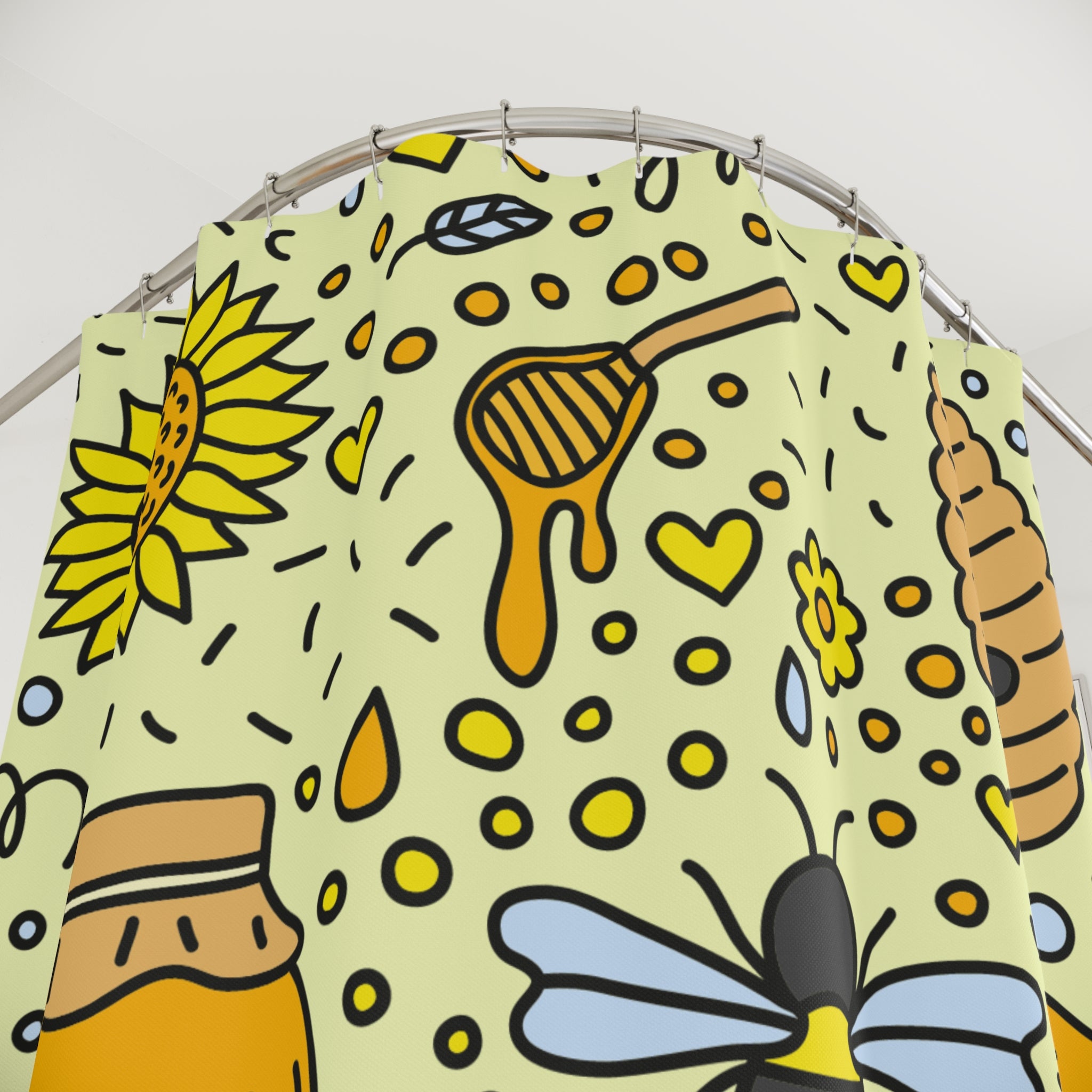 Bee & Honey Shower Curtain, Nature-Themed Decor, Cute Bathroom Accessory, Gift for Beekeepers, Summer Vibe, Eco-Friendly Home