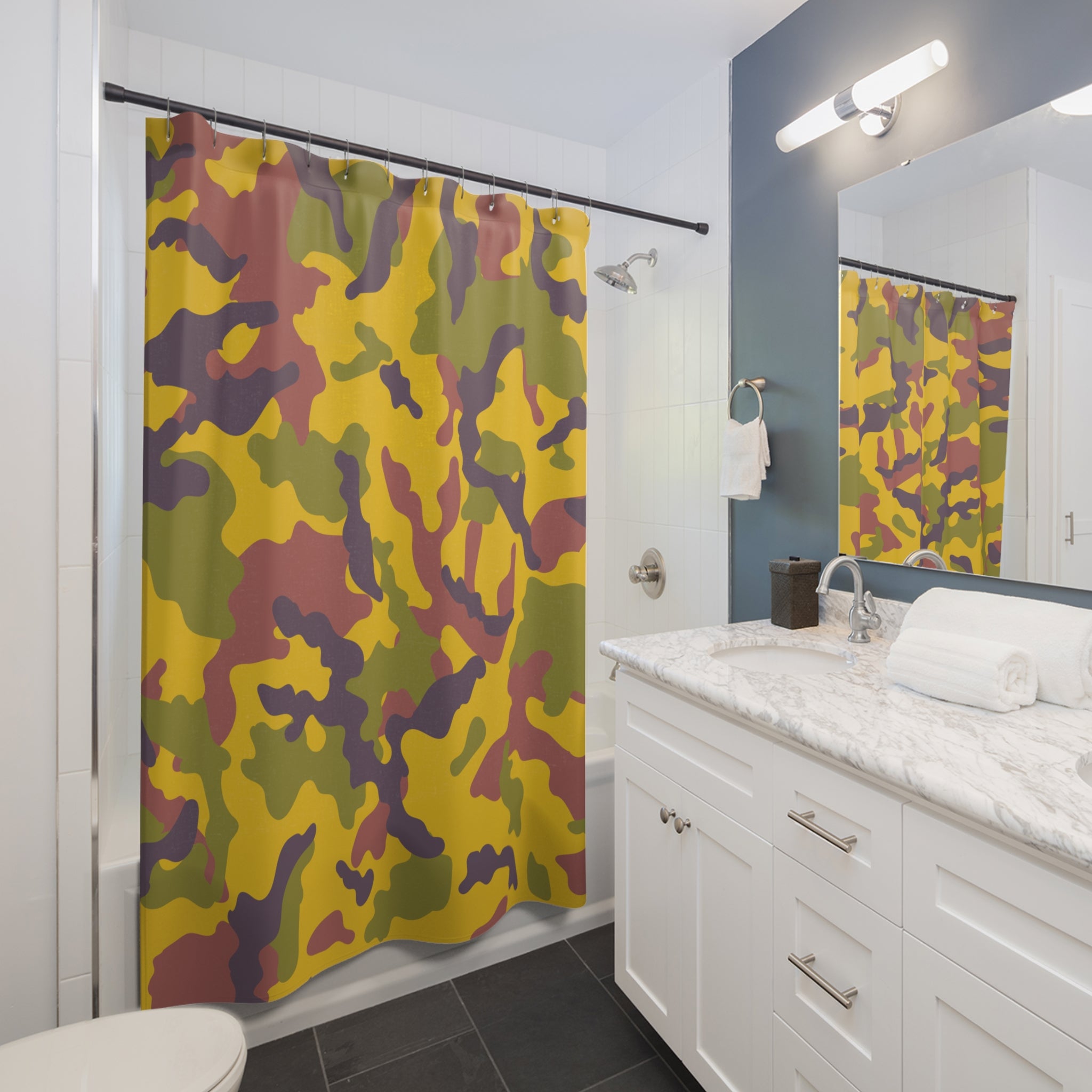 Yellow Camo Shower Curtain