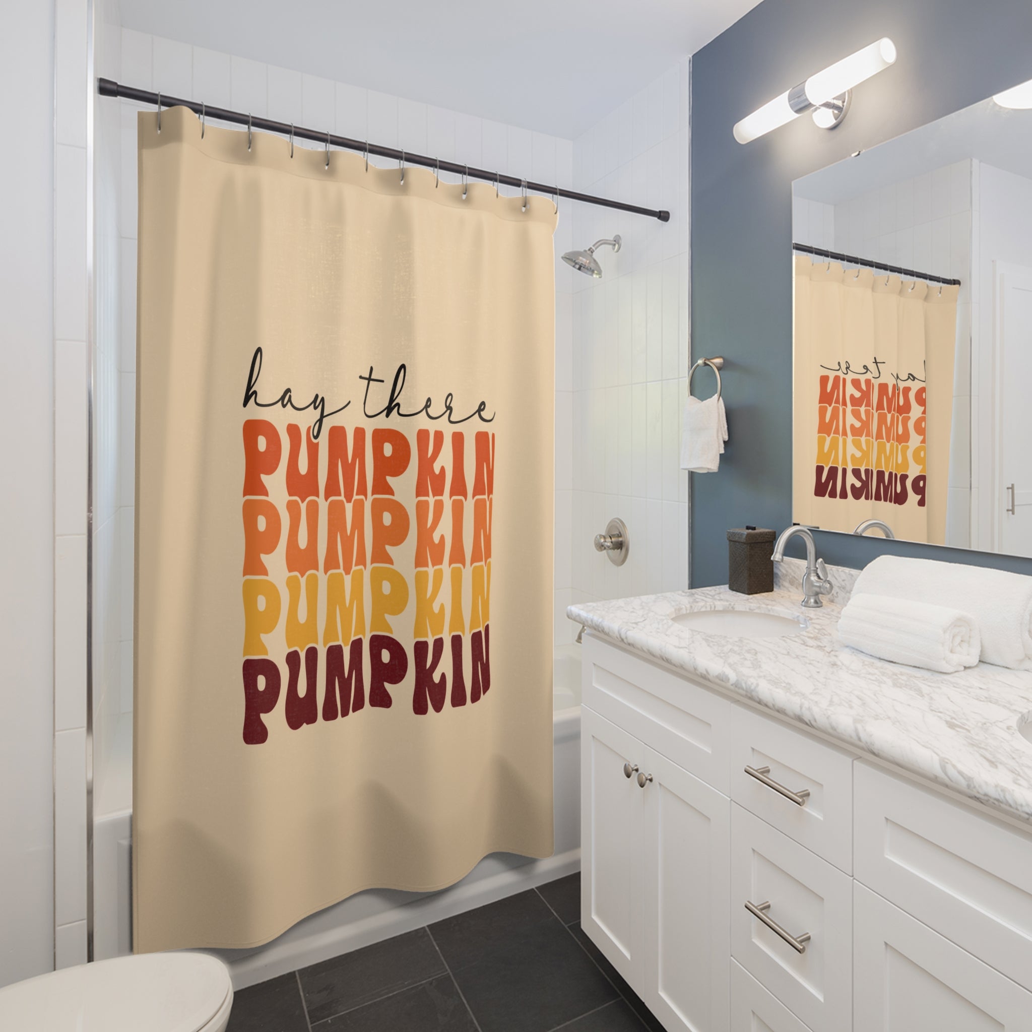 Fall Pumpkin Shower Curtain, Autumn Bathroom Decor, Seasonal Home Accessory, Harvest Decoration, Thanksgiving Gift