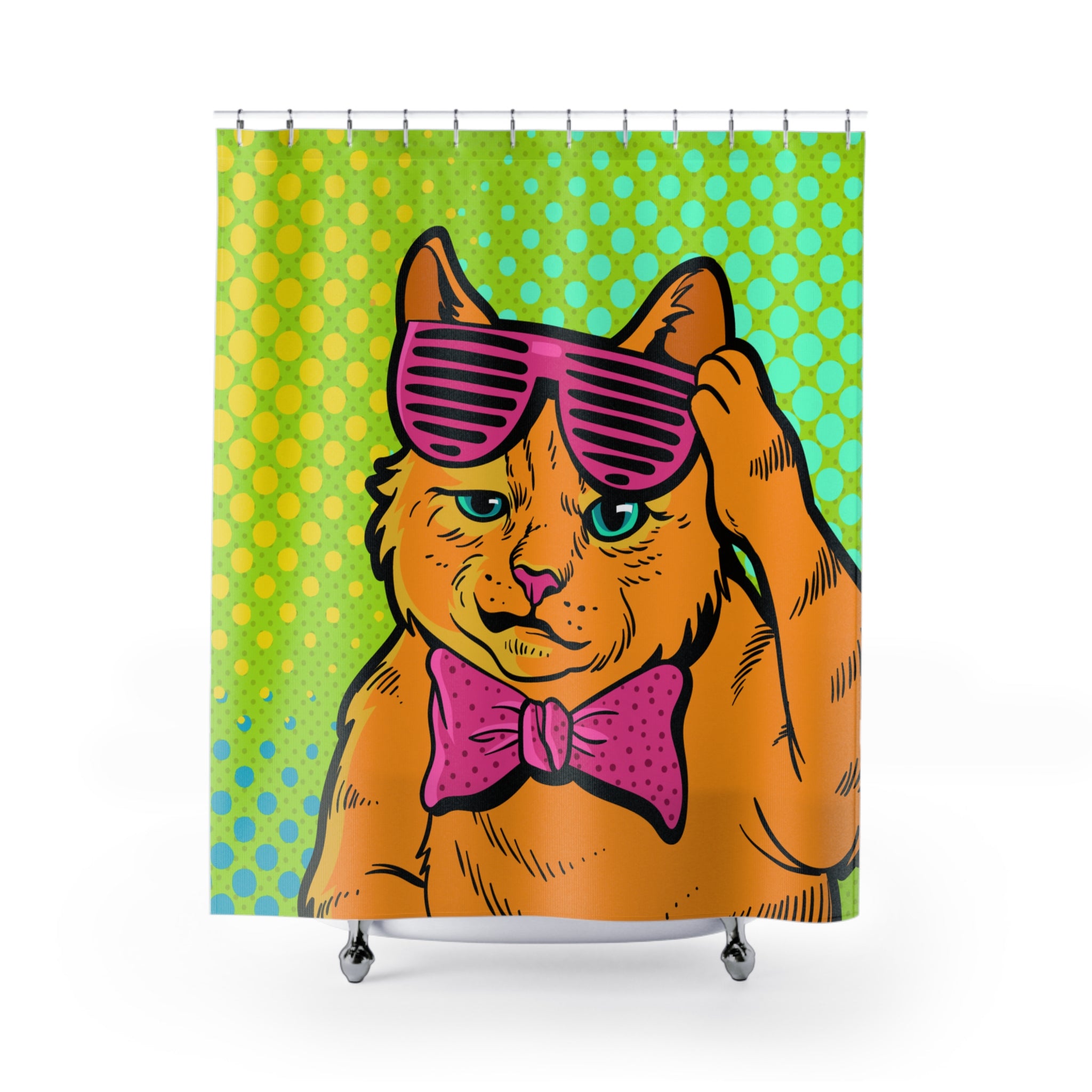 Vibrant Cat Shower Curtain, Funky Bathroom Decor, Cat Lover Gift, Home and Kitchen Accessories, Fun Retro Style, Unique Bathroom Design