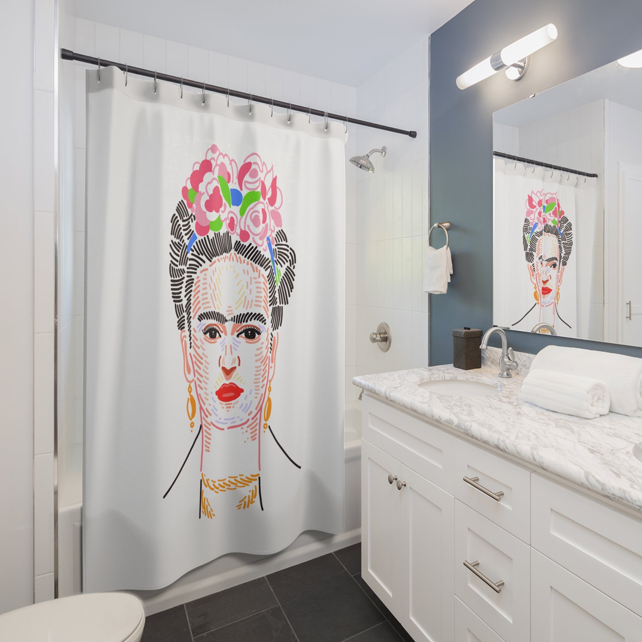 Frida Kahlo Inspired Shower Curtain, Bohemian Bathroom Decor, Artistic Shower Curtain, Unique Gift, Colorful Home Accent