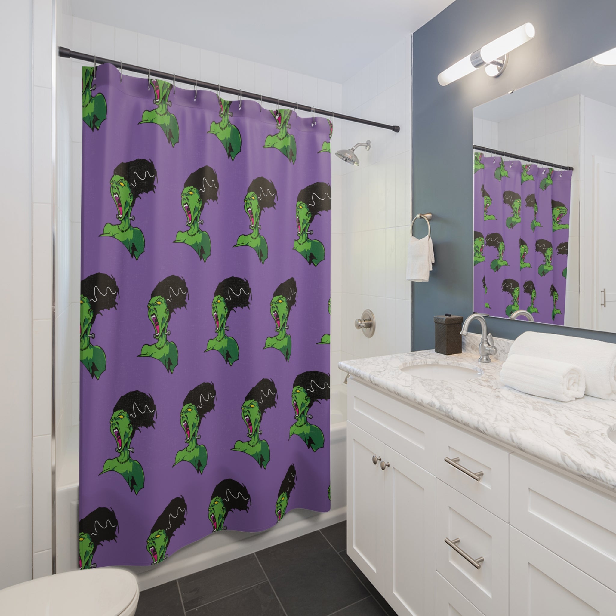 Funky Monster Shower Curtain Purple – Vibrant Bathroom Decor, Halloween, Home Gift, Unique Design, Creative Style