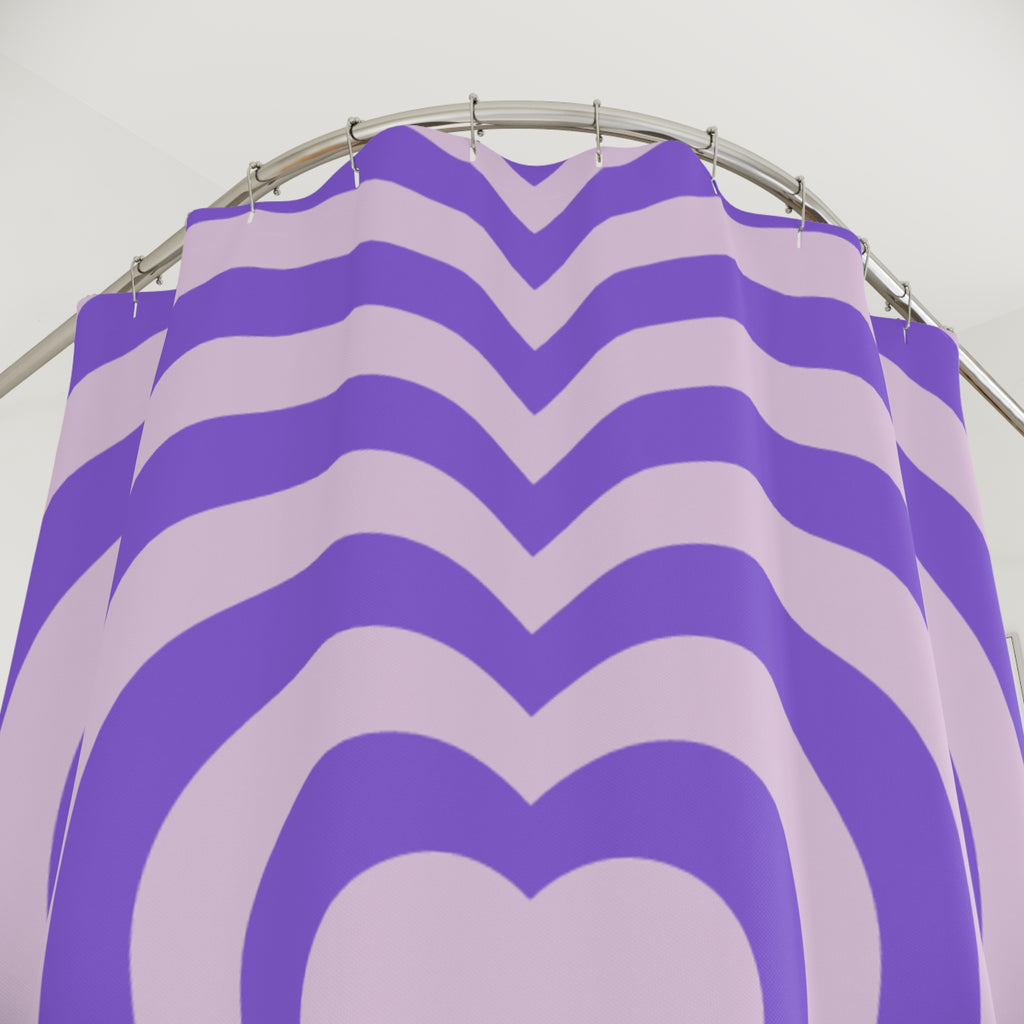 Purple Heart Shower Curtain, Modern Bathroom Decor, Gift for Her, Valentine's Day Decor, Love Theme