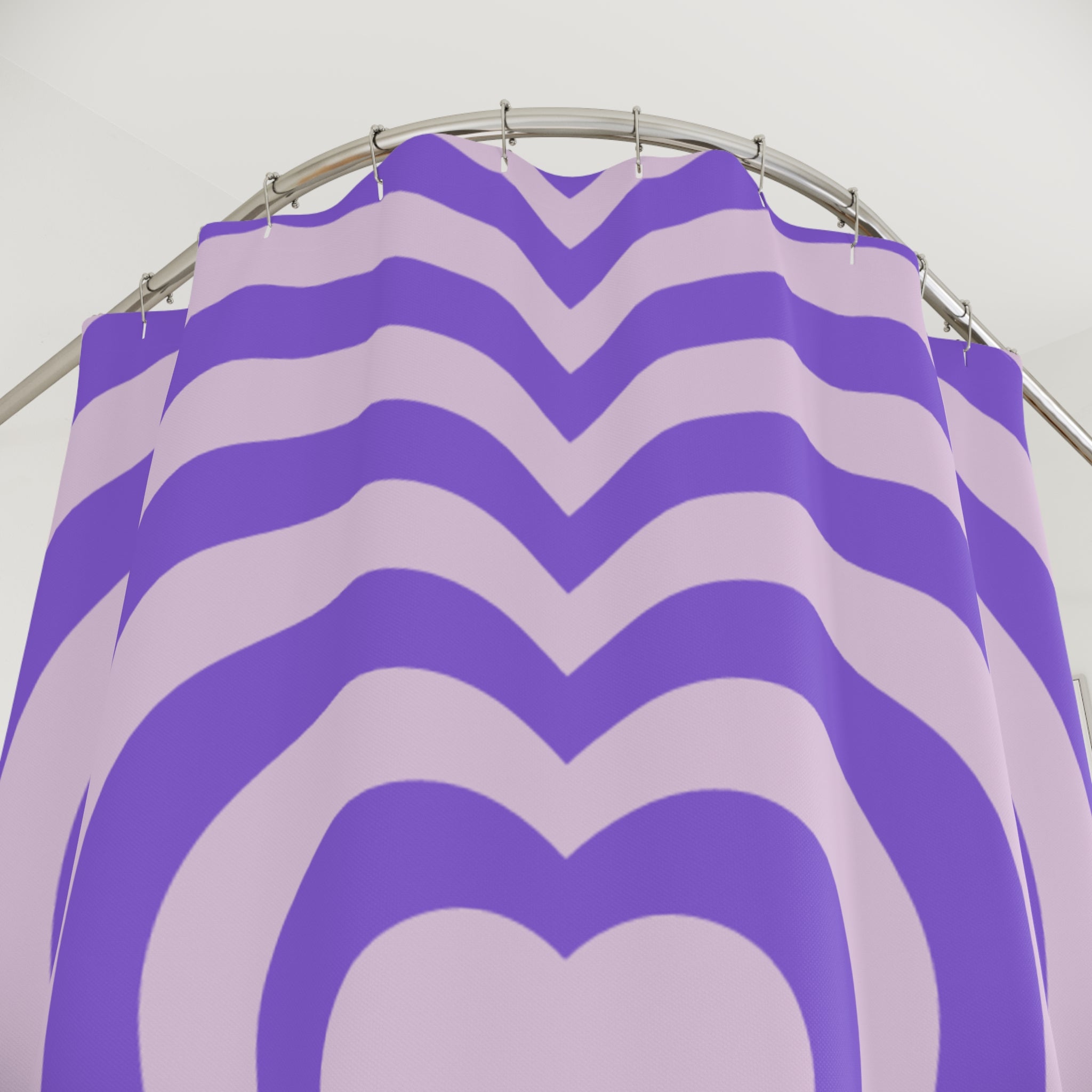 Purple Heart Shower Curtain, Modern Bathroom Decor, Gift for Her, Valentine's Day Decor, Love Theme