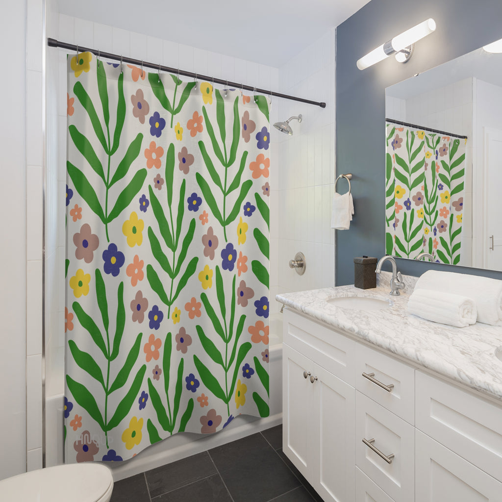 Vibrant Floral Shower Curtain, Boho Bathroom Decor, Garden-Inspired Design, Brighten Your Space, Eco-Friendly Home