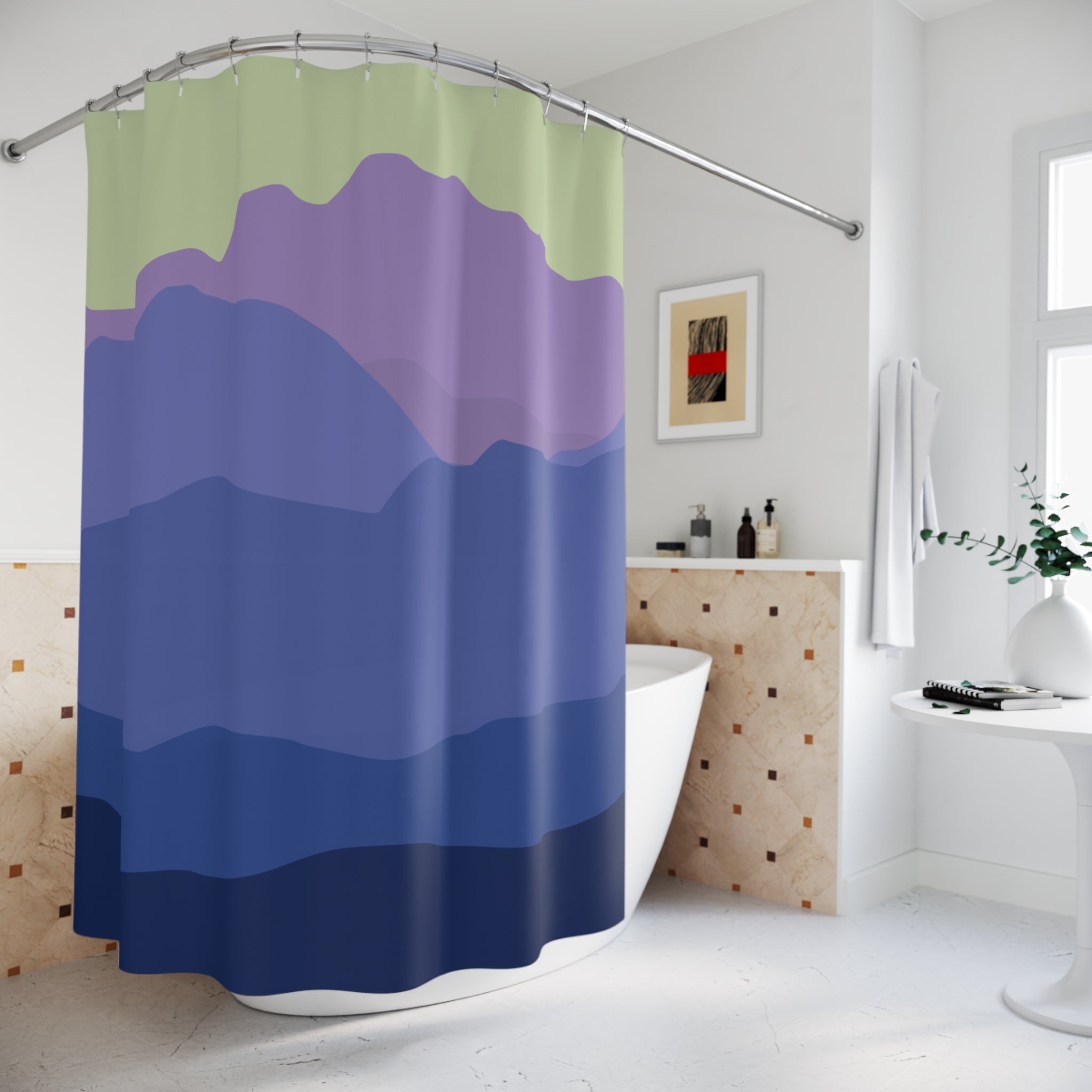 Mountain Landscape Shower Curtain, Nature-Inspired Bathroom Decor, Boho Style, Spa Vibe, Gift for Nature Lovers, Home Refresh