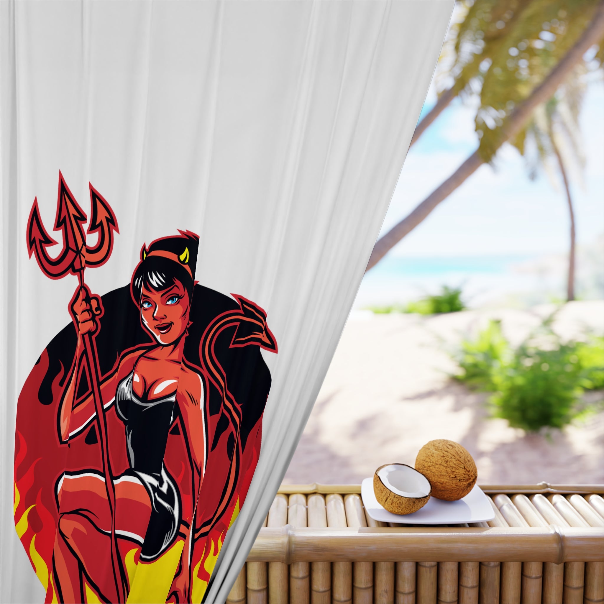 Flaming Sexy Devil Blackout Window Curtain