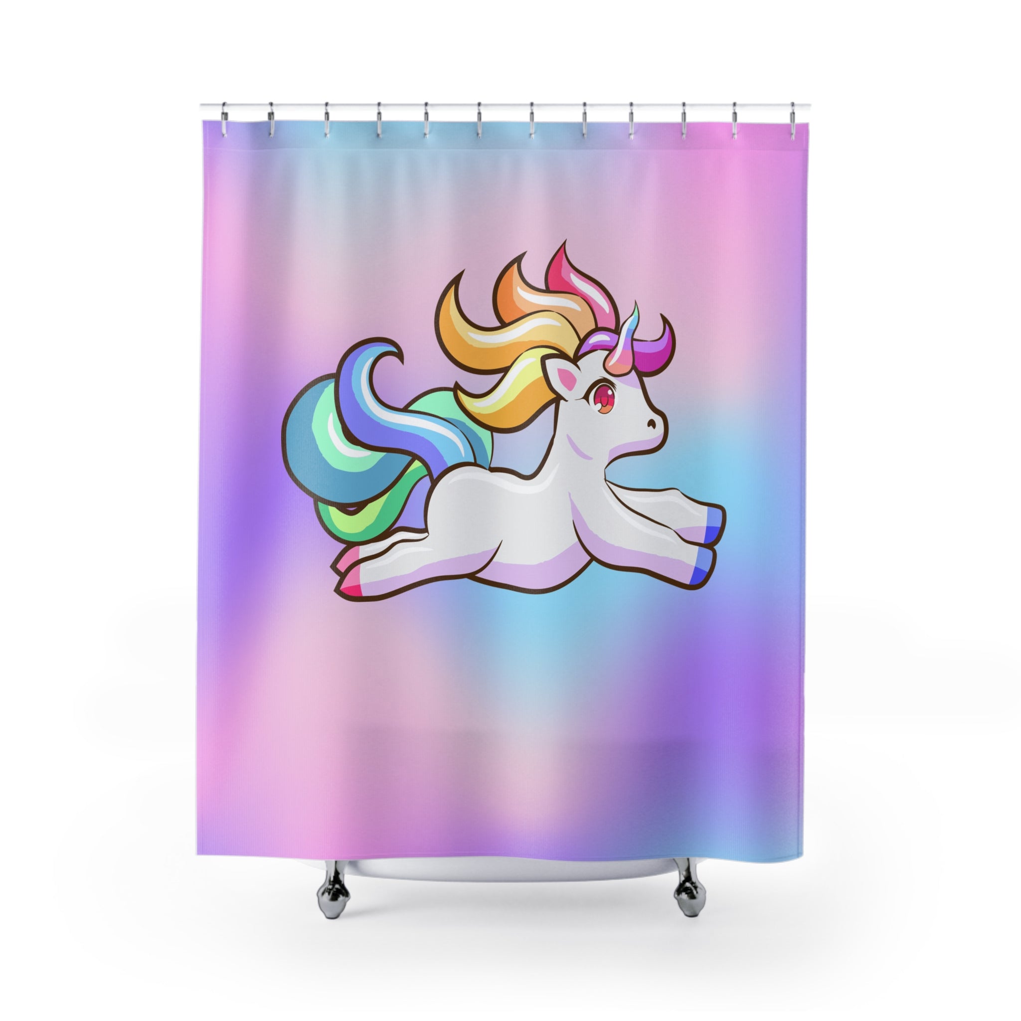 Jumping Unicorn Shower Curtain, Magical Bathroom Decor, Kid's Bathroom, Fantasy Gift, Colorful Home Accents, Whimsical Design