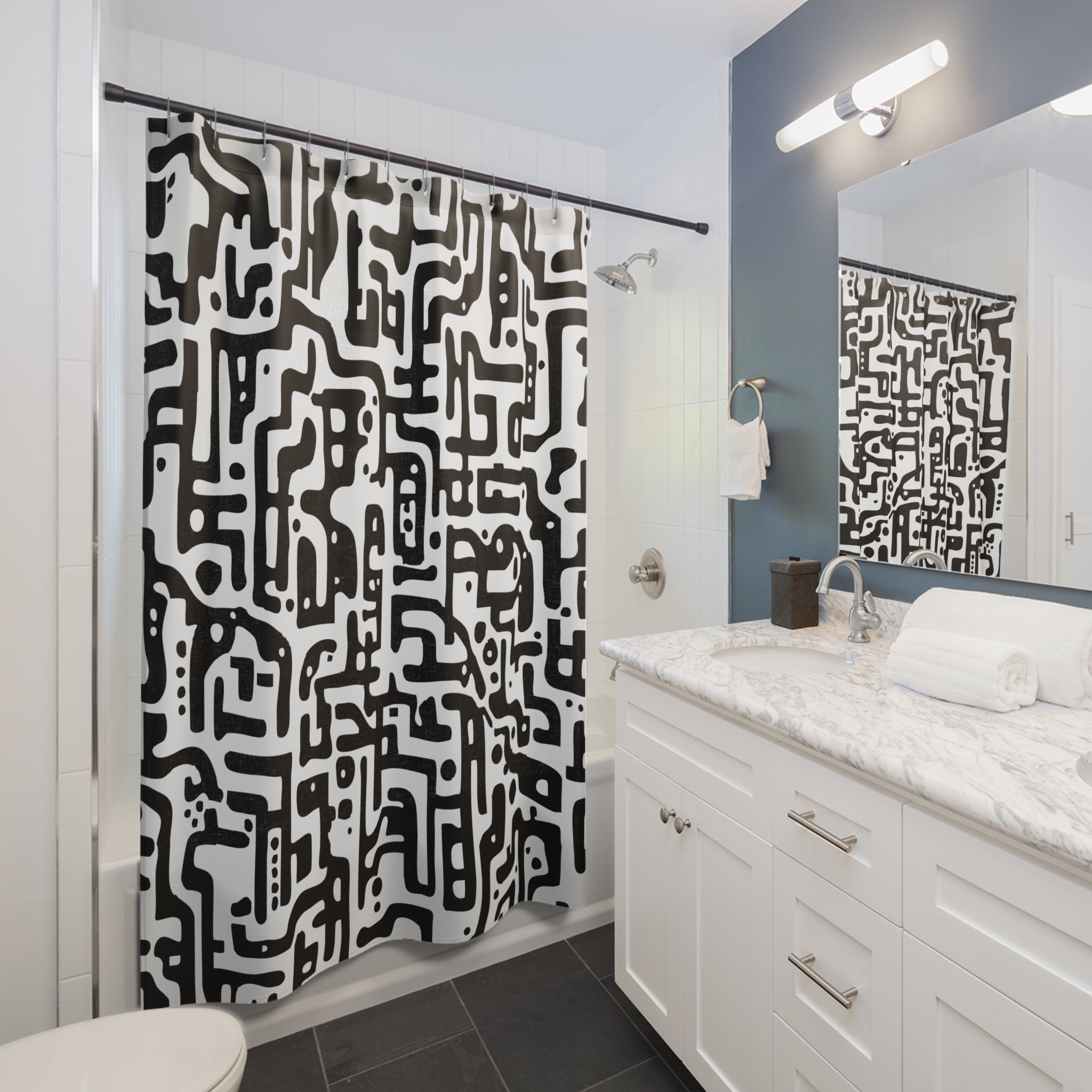 Modern Maze Black Style Abstract Shower Curtain