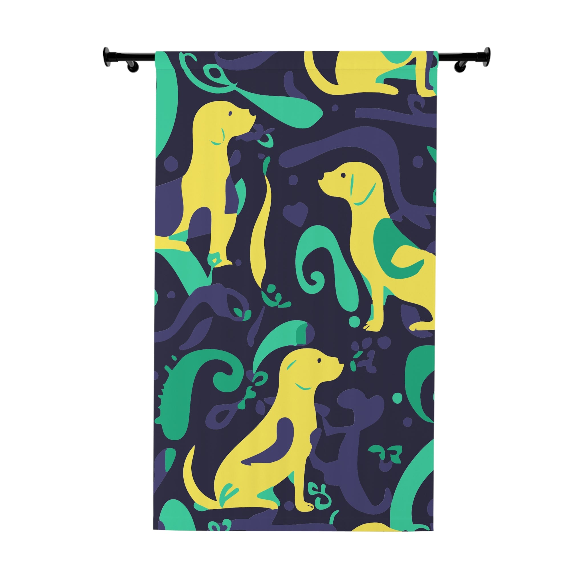 Whimsical Greenish Dog Swirl Blackout Window Curtain