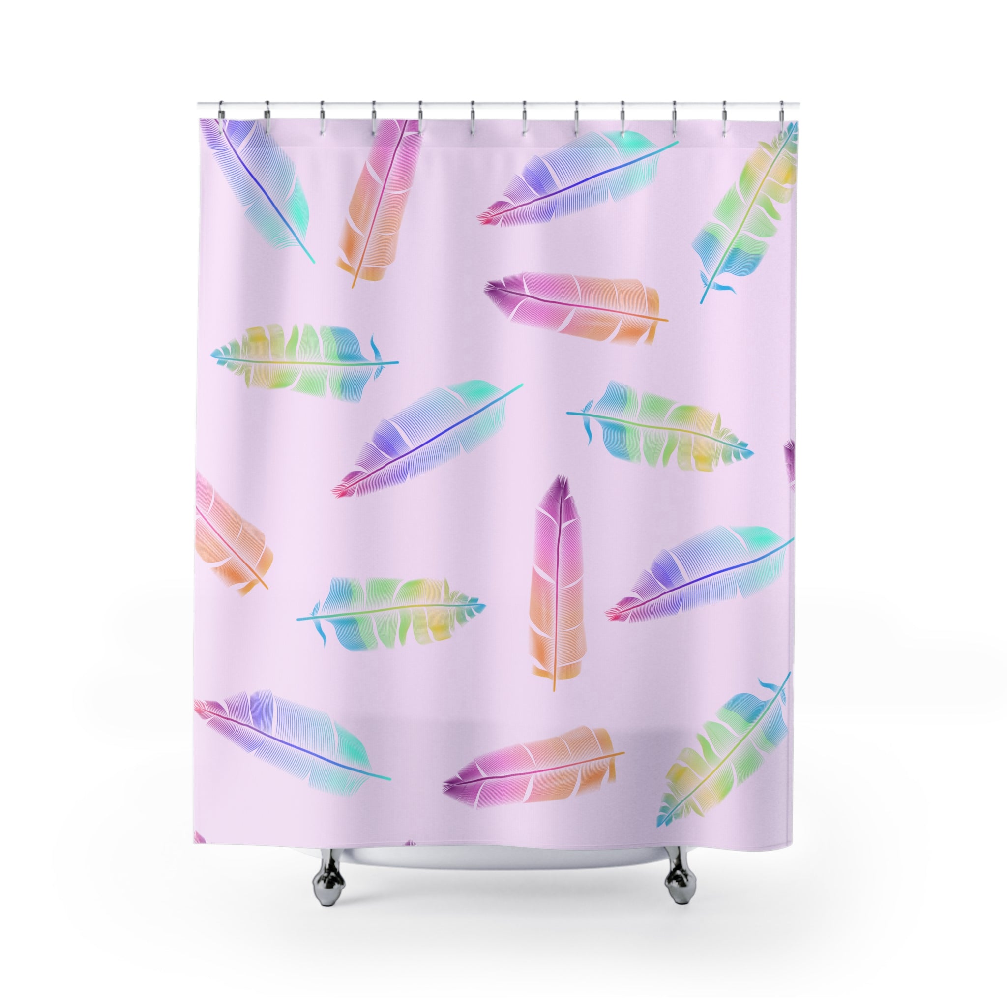 Boho Rainbow Feather Shower Curtain