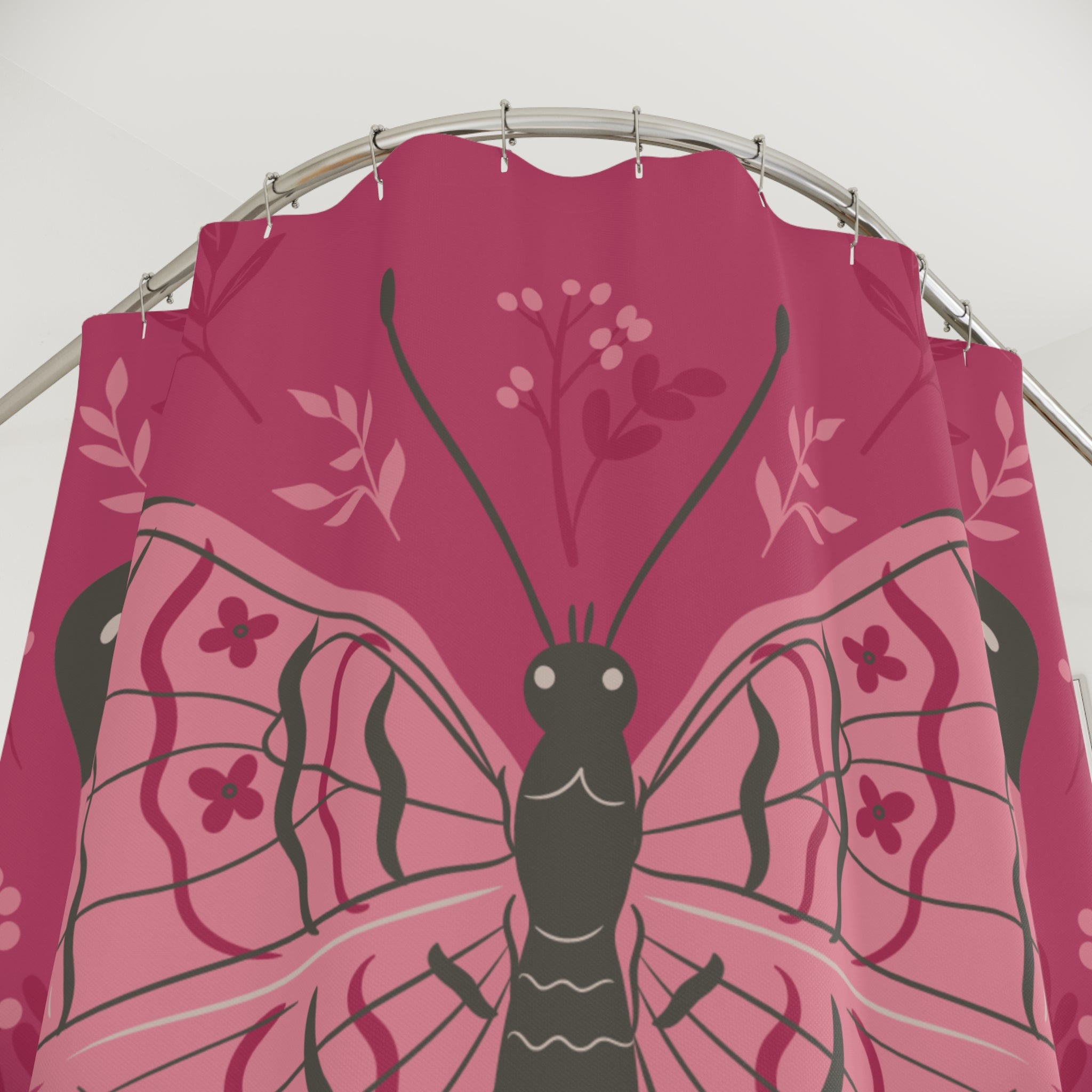 Butterfly Garden Shower Curtain, Vibrant Pink Home Decor, Bathroom Accessories, Floral Design, Nature Lover Gift