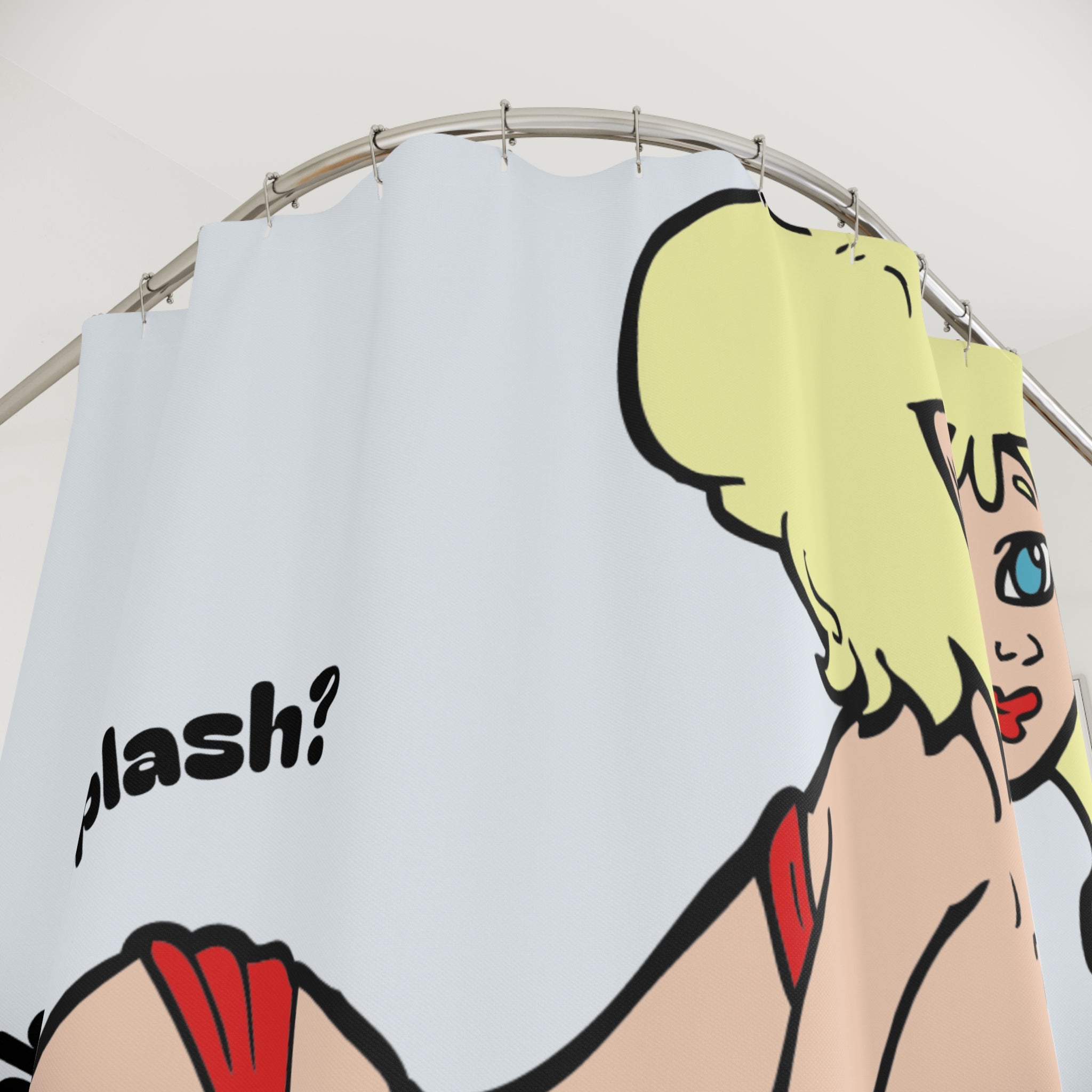 Playful Retro Shower Curtain - "Ready to Make a Splash?" - Fun Bathroom Decor, Gift for Her, Vintage Vibe, Summer Beach Theme