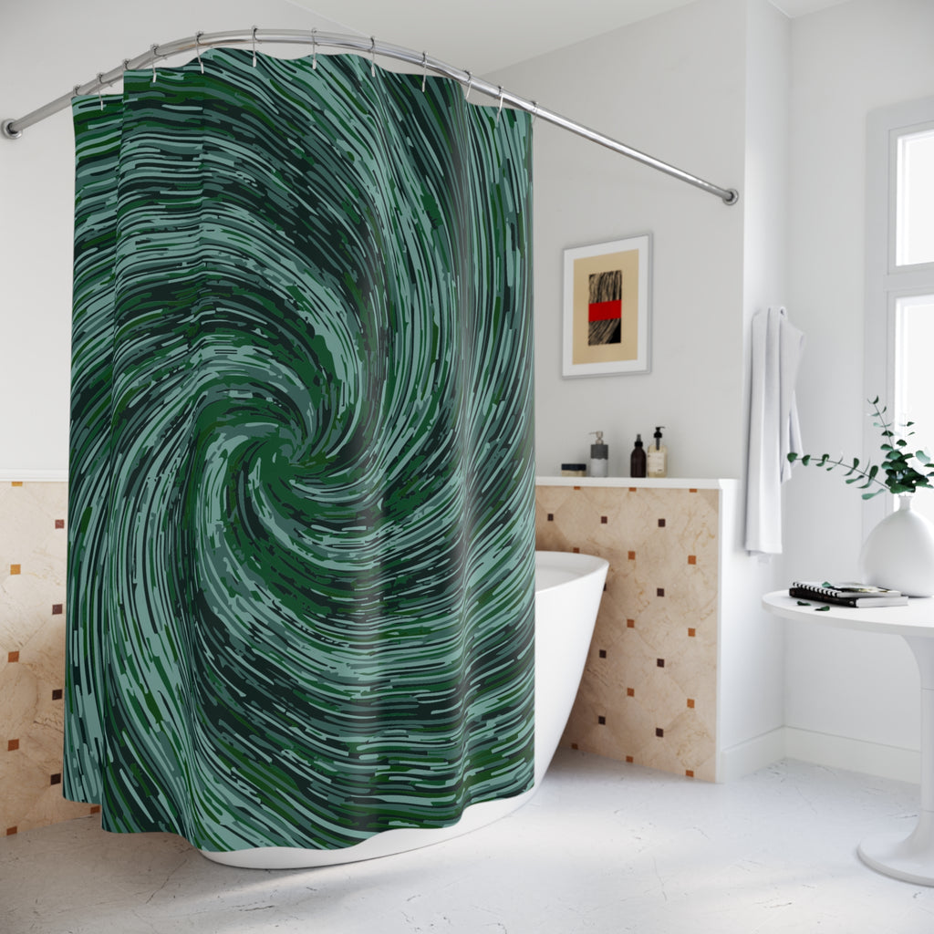 Abstract Green Swirly Pattern Temple Shower Curtain