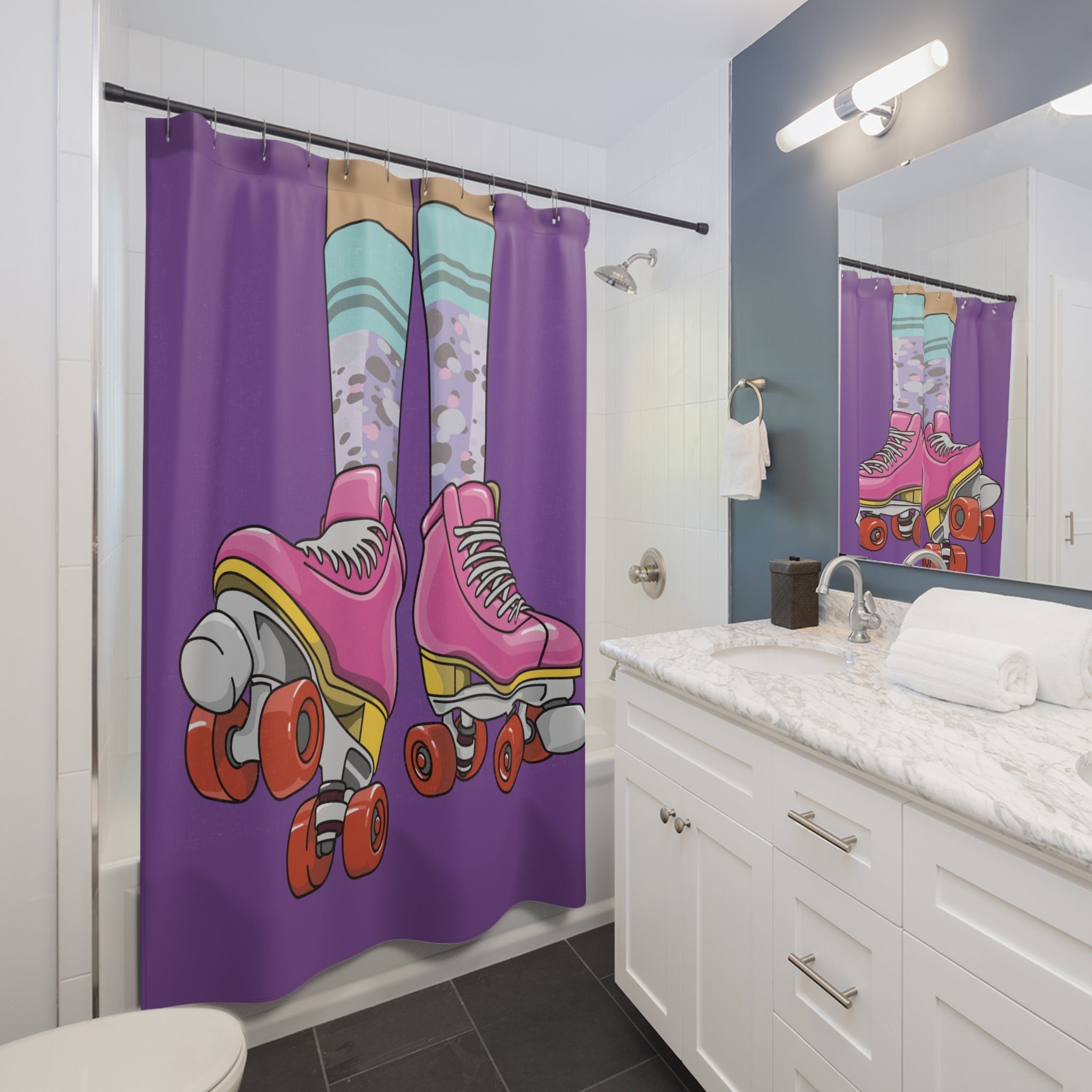 Vibrant Roller Skater Skated Shower Curtain | Fun Bathroom Decor, Gift for Skating Enthusiasts, Retro Vibe, Playful Home Accent, Unique Gift Idea