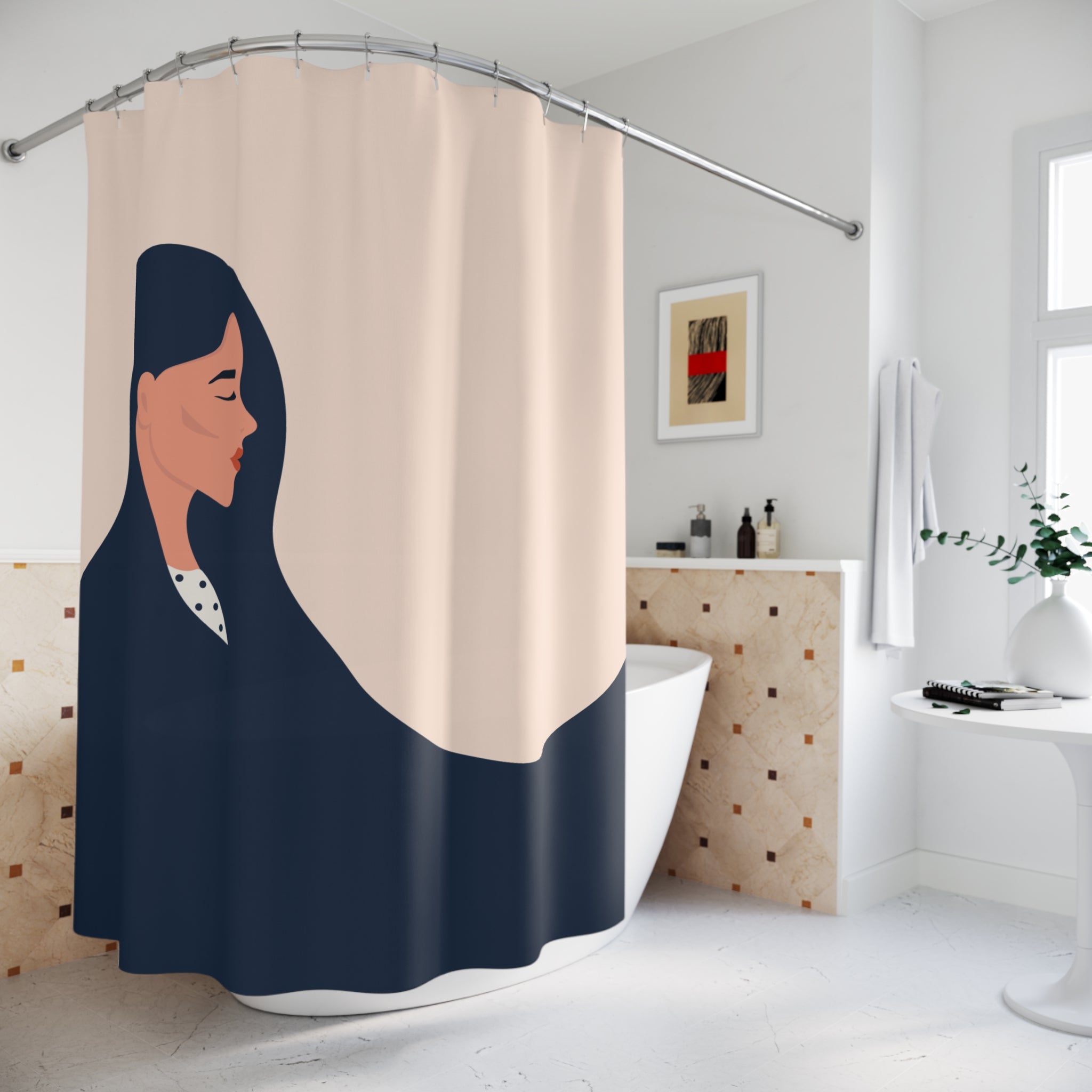 Elegant Minimalist Woman Shower Curtain, Stylish Bathroom Decor, Modern Home Accessory, Gift for Her, Boho Chic Design