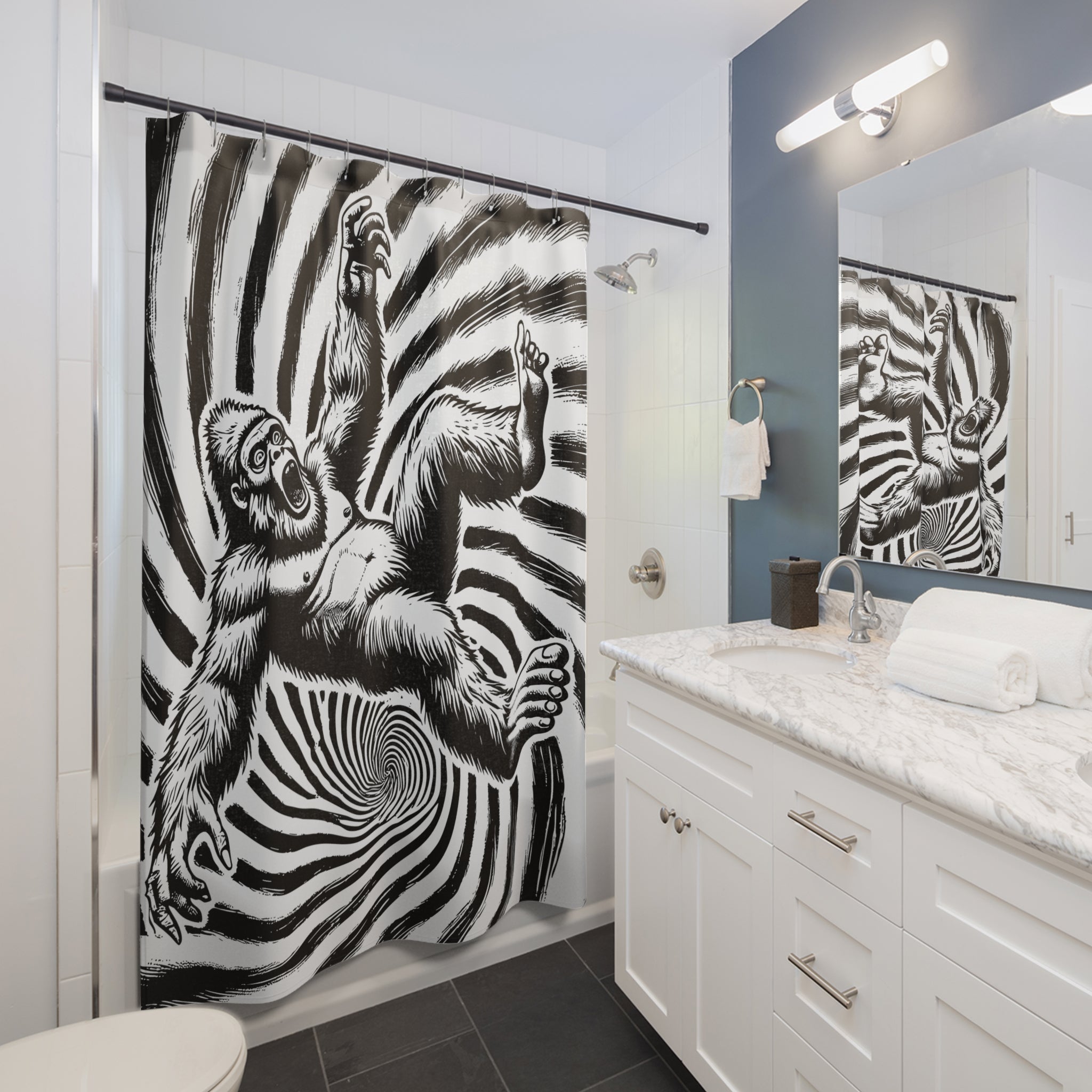 Whimsical Sasquatch Through Time Shower Curtain