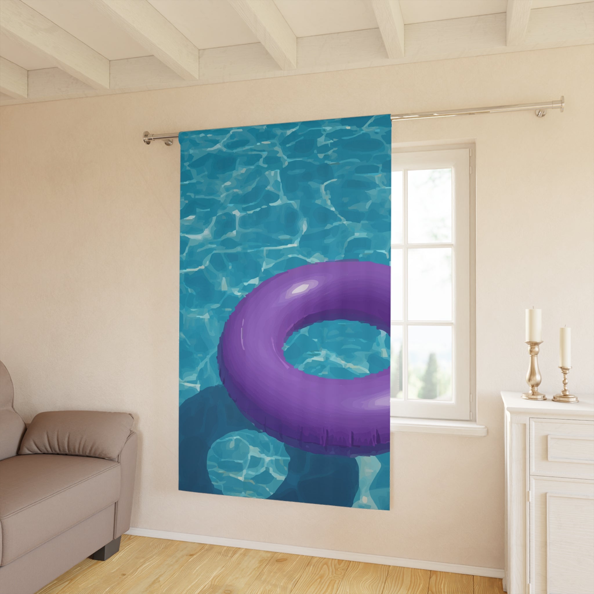 Poolside Purple Floaty Design Blackout Window Curtain