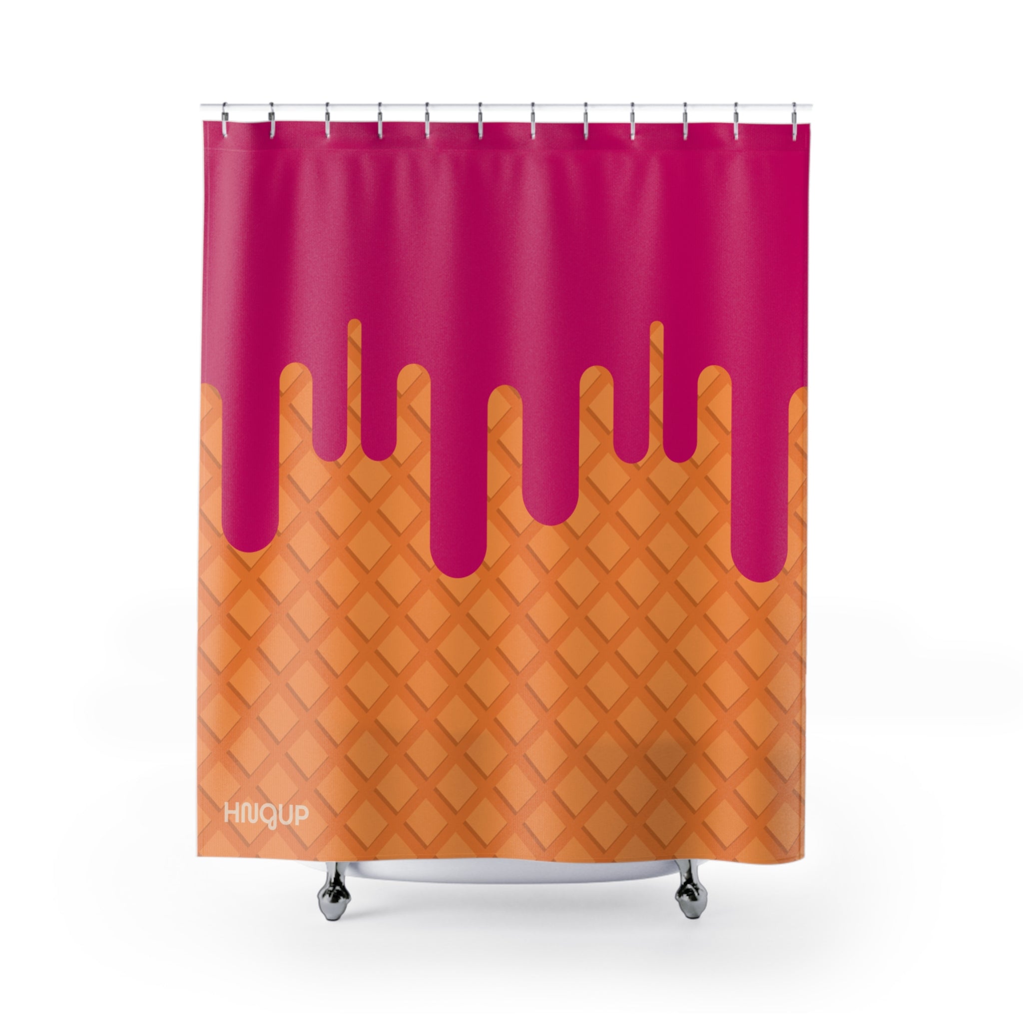 Colorful Dripping Strawberry Ice Cream Cone Shower Curtain - Fun Bathroom Decor, Summer Vibe, Kids' Room, Gift for Ice Cream Lovers, Unique Home Accessory