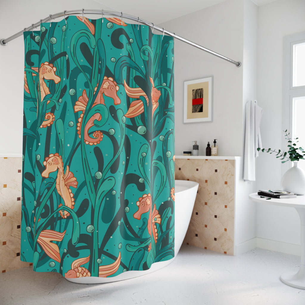 Ocean-Inspired Shower Curtain, Tropical Decor, Nautical Bathroom, Sea Life Decoration, Coastal Home Accent