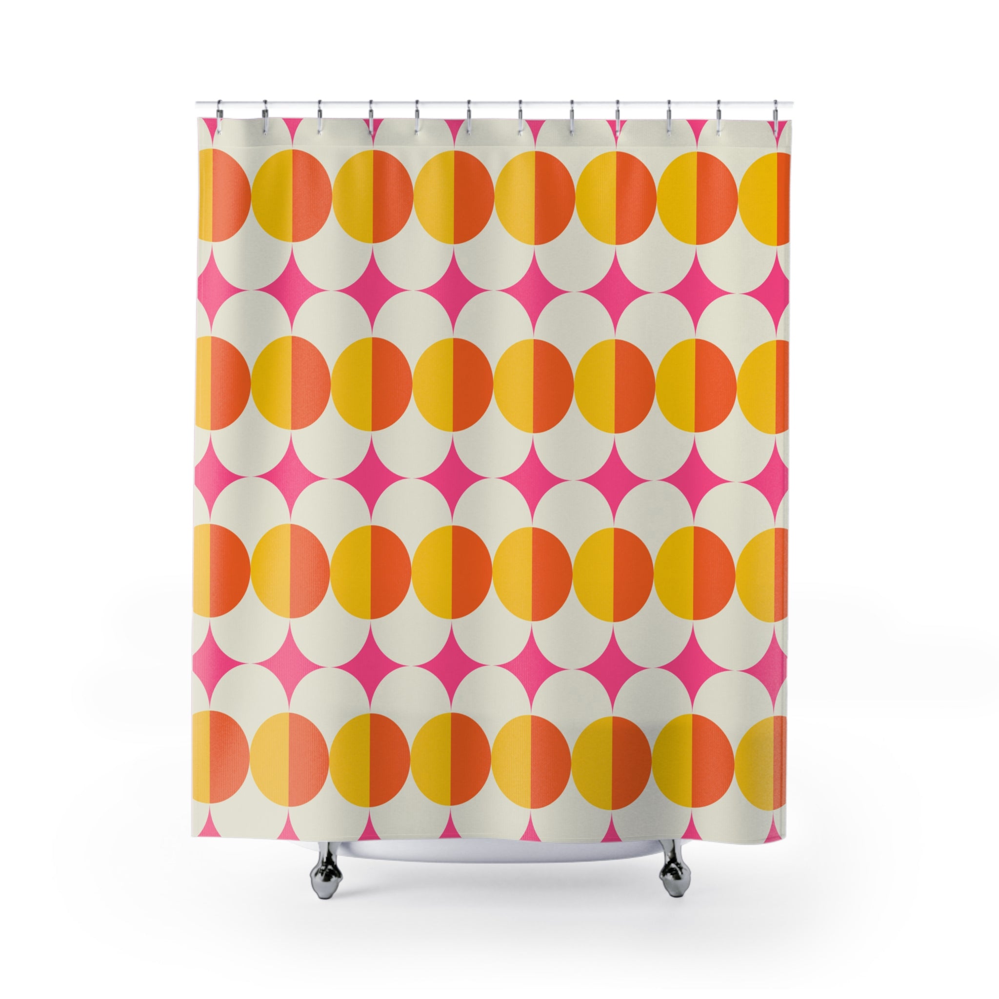 Retro Geometric Shower Curtain, Bright Colorful Bathroom Decor, Fun Home Accessories, Vibrant Gift for Housewarming, Modern Bathroom Art