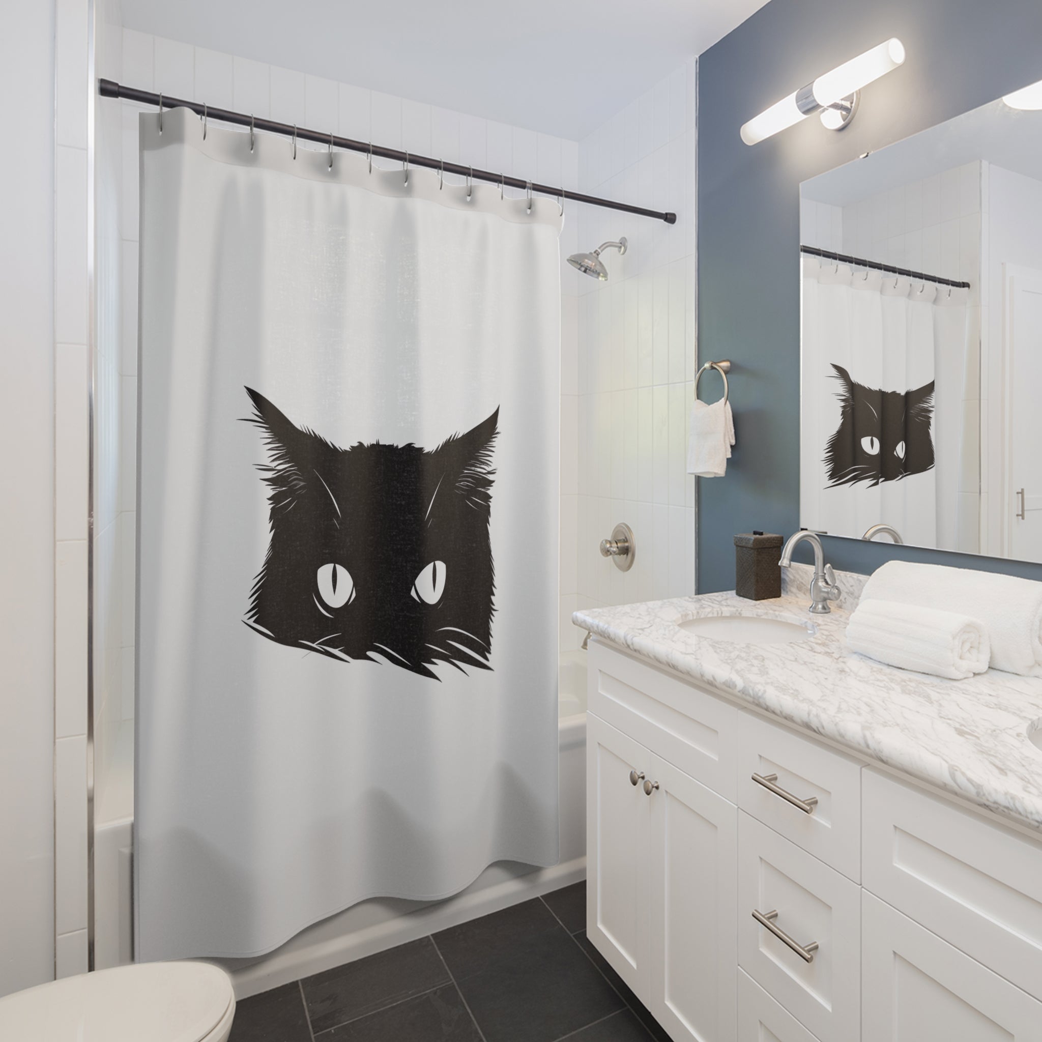 Black Cat Shower Curtain, Mysterious Bathroom Decor, Cat Lover Gift, Gothic Bathroom Accessory, Unique Home Accent