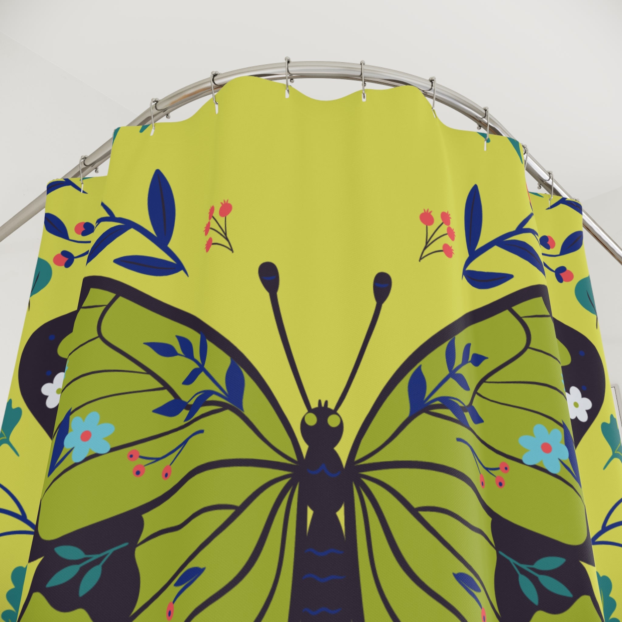 Butterfly Floral Shower Curtain, Vibrant Bathroom Decor, Nature-Inspired Gift, Summer Vibes, Home Decoration, Unique Design