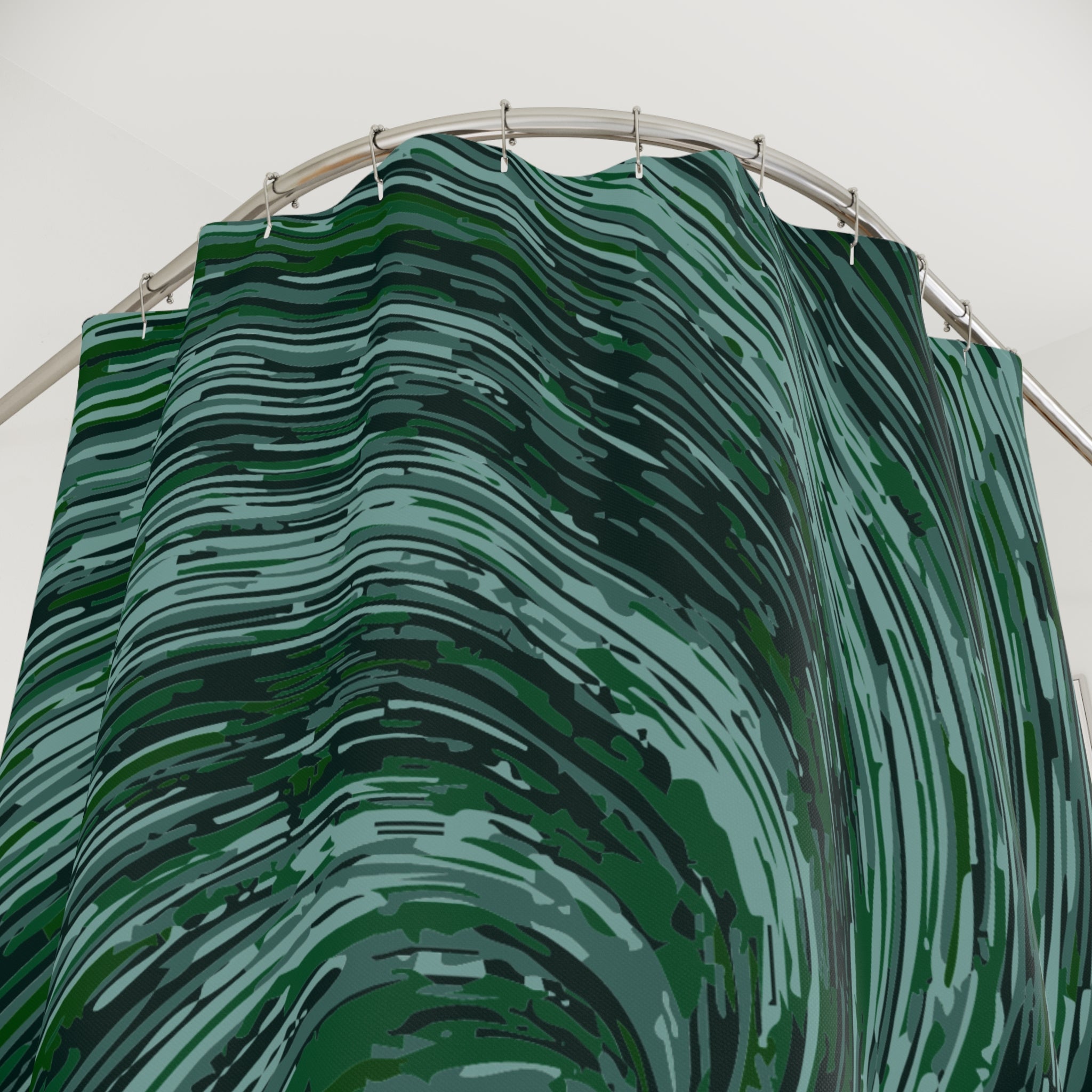 Abstract Green Swirly Pattern Temple Shower Curtain