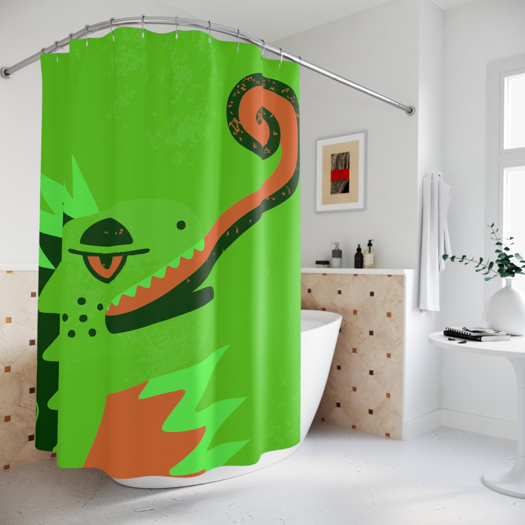 Vibrant Iguana Tongue Out Shower Curtain