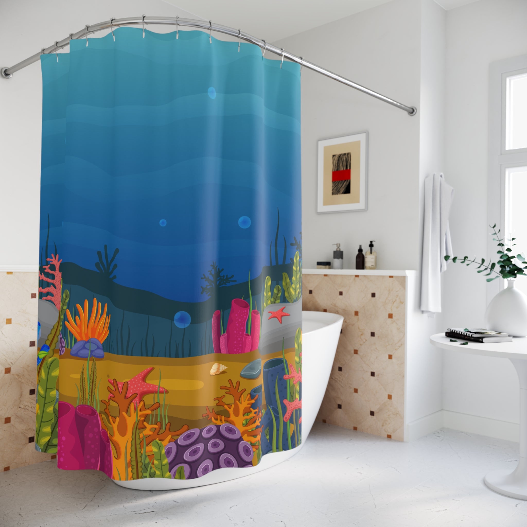 Underwater Scene Shower Curtain | Ocean Decor, Nautical Bathroom, Beach-Themed Gift, Home Spa, Coastal Vibes